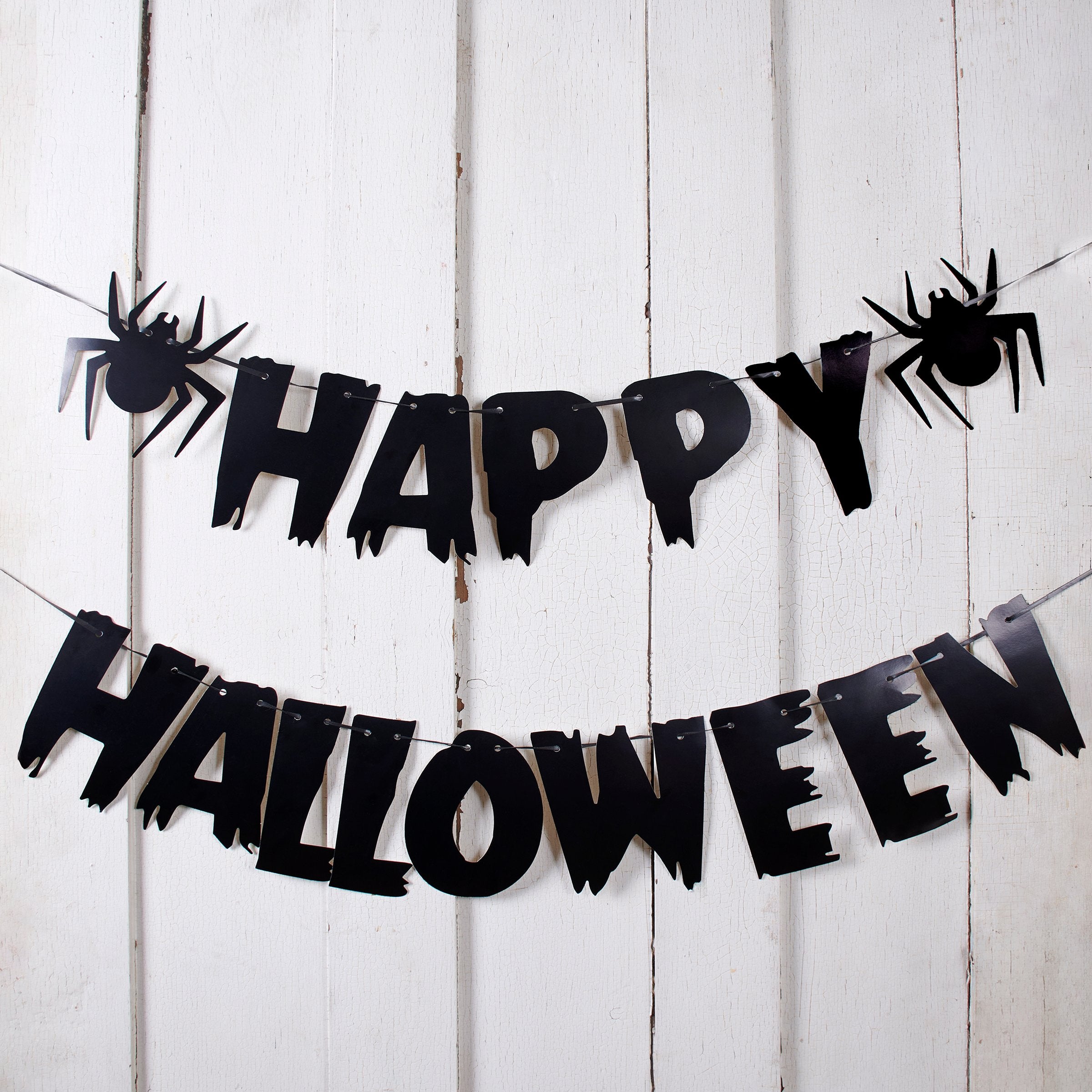 Delightful 'Happy Halloween' Paper Garland with Spiders - 13 Foot Long Decor