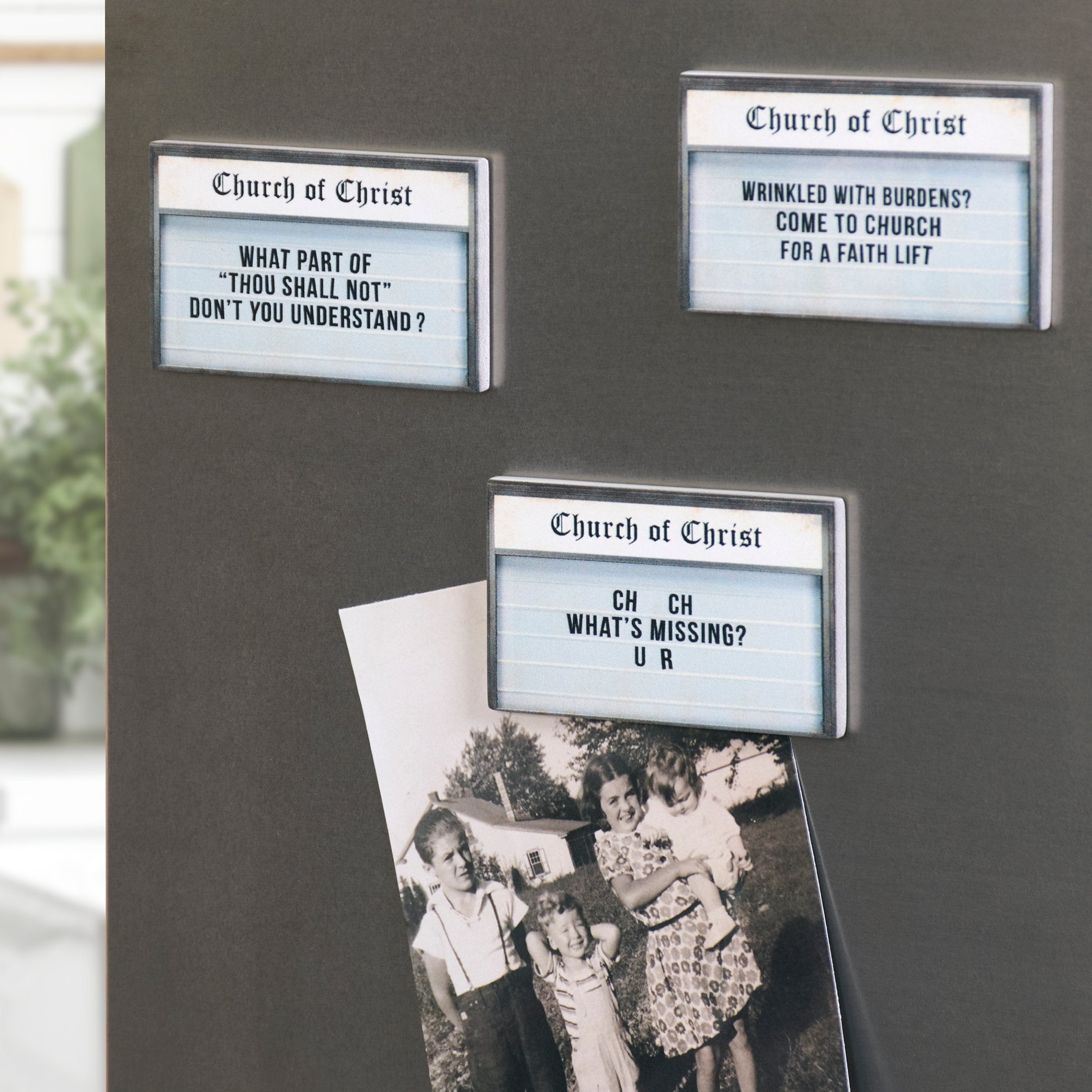 Witty Church Signs Wooden Magnet Set - Funny Faith Sentiments for Home Decor