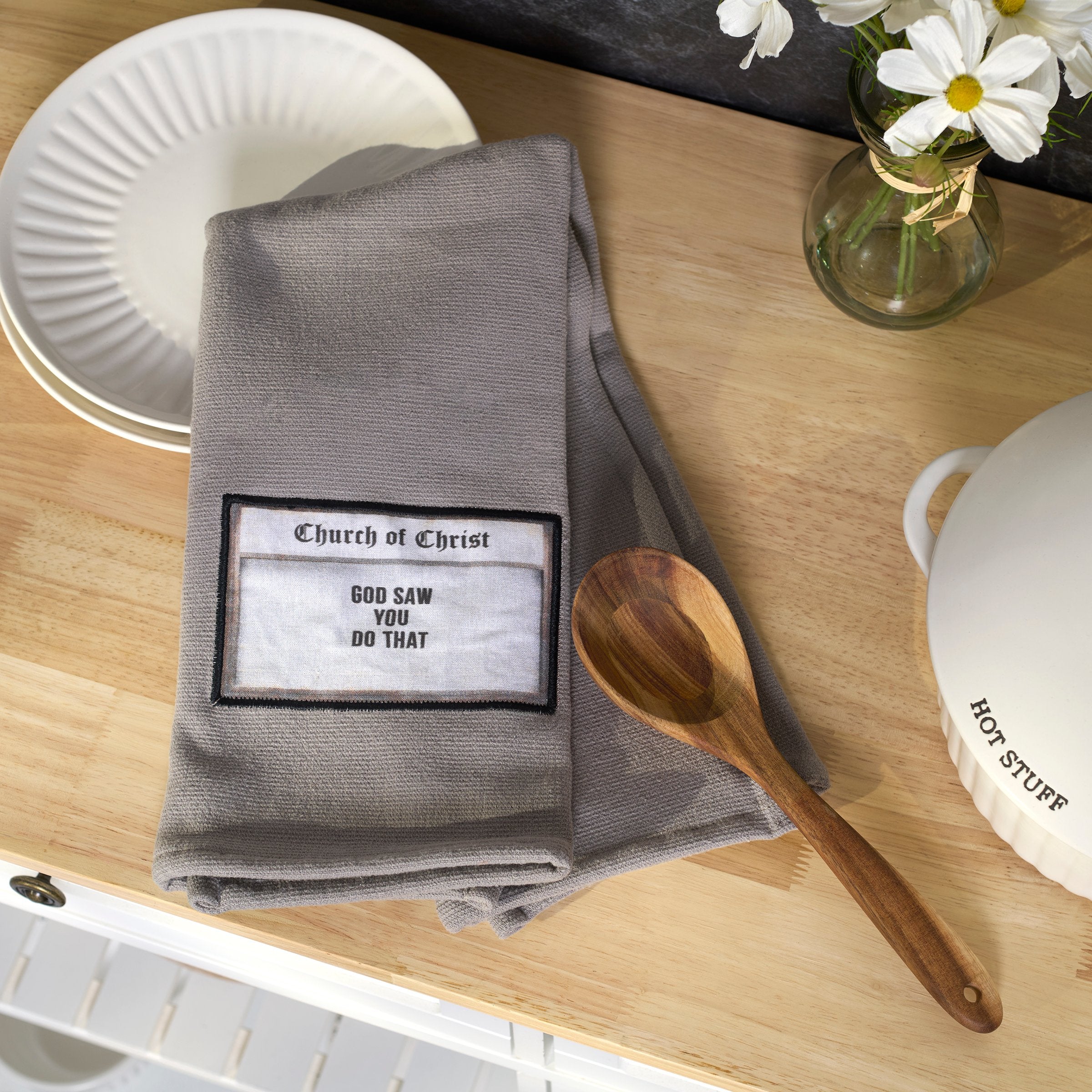 Humorous "God Saw You Do That" Kitchen Towel - Absorbent Cotton Terrycloth Dish Towel