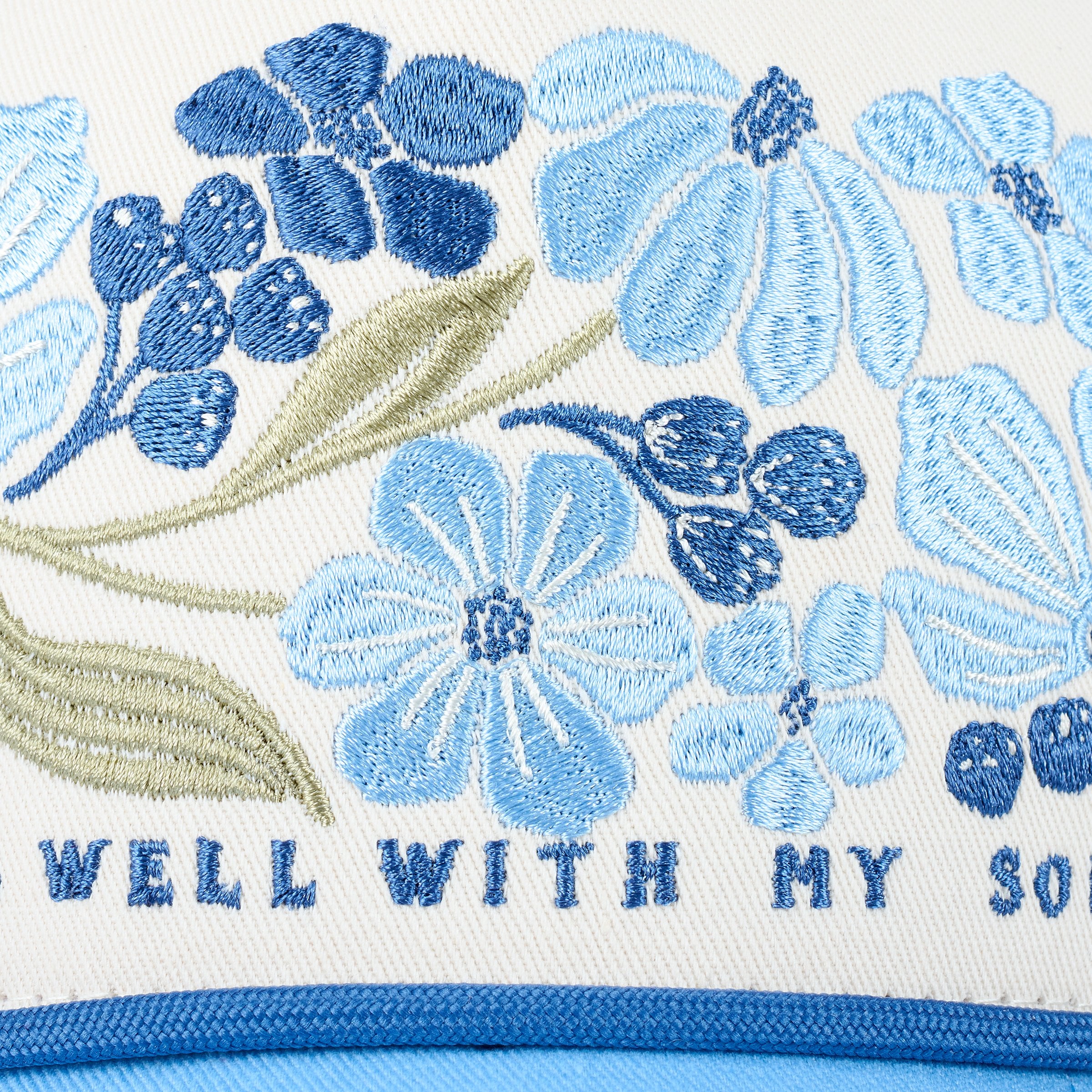 Inspirational 'It Is Well With My Soul' Embroidered Floral Cotton Trucker Hat