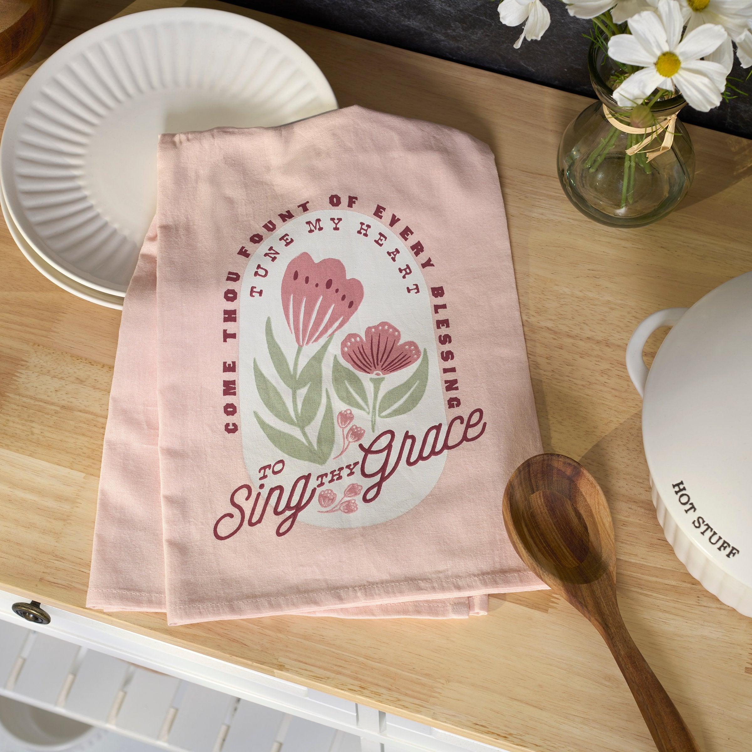 Pink Floral Faith Scripture Cotton Kitchen Towel for Heartfelt Home Decor