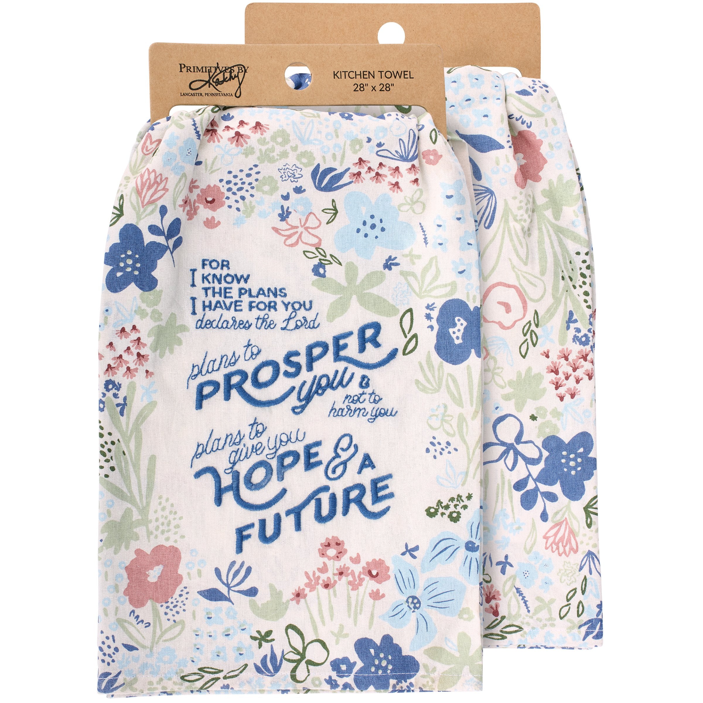 Inspirational Cotton Kitchen Towel: Prosper You & Hope Scripture Botanical Design