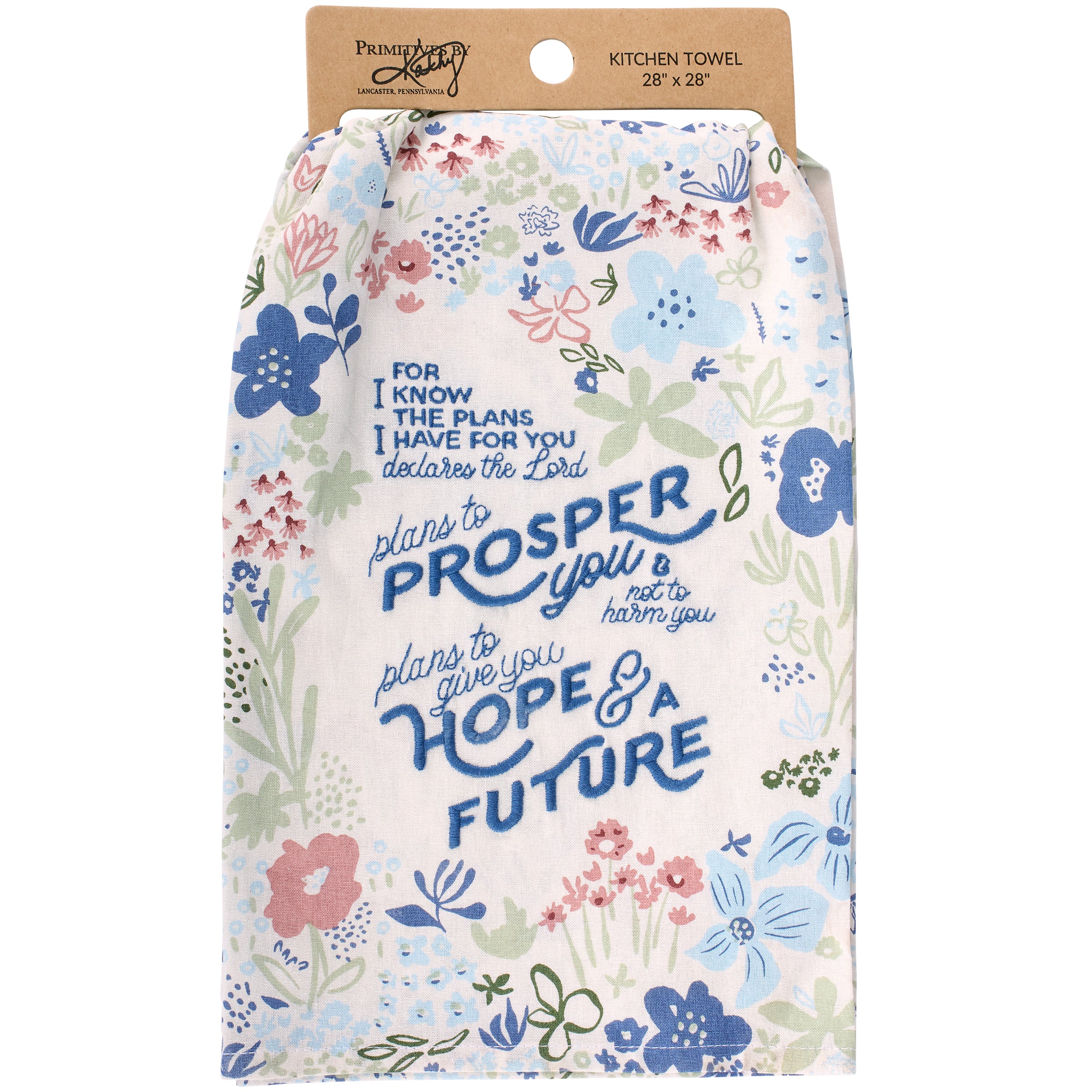 Inspirational Cotton Kitchen Towel: Prosper You & Hope Scripture Botanical Design