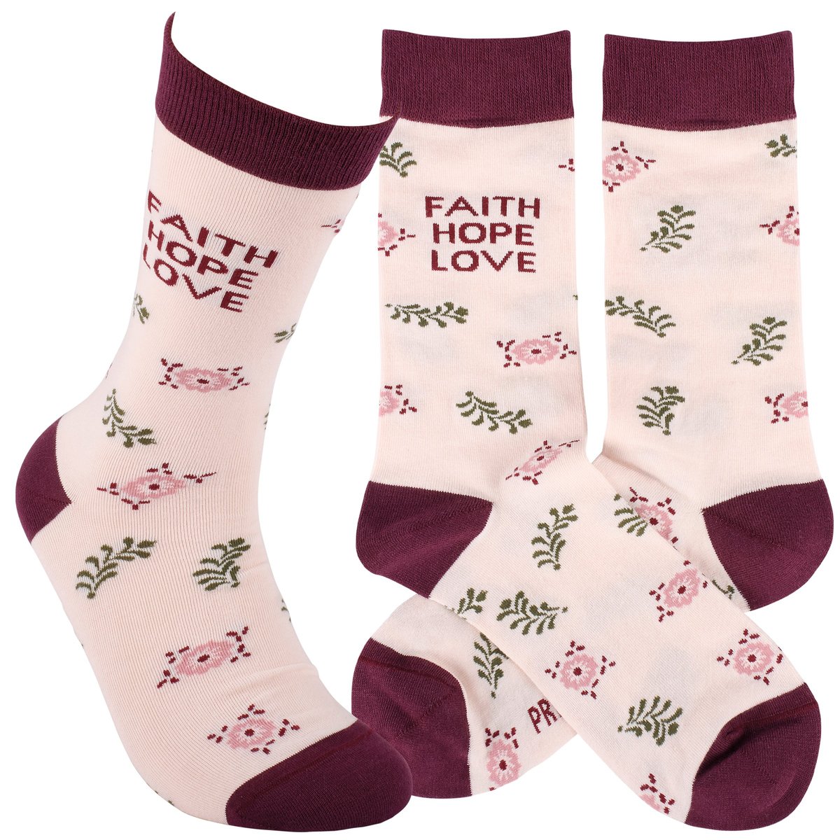Faith Hope Love Floral Pattern Cotton Blend One Size Fits Most Socks
