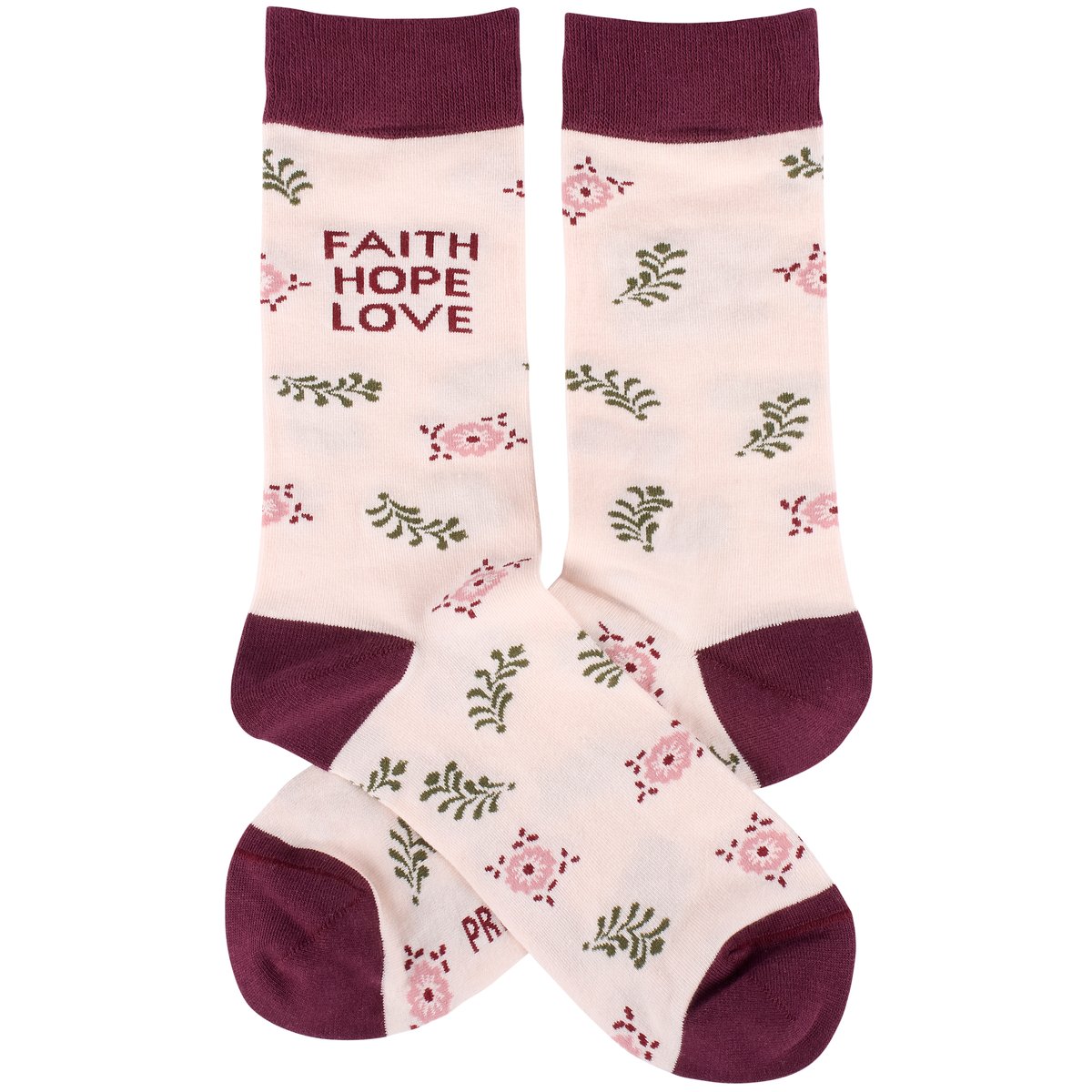 Faith Hope Love Floral Pattern Cotton Blend One Size Fits Most Socks