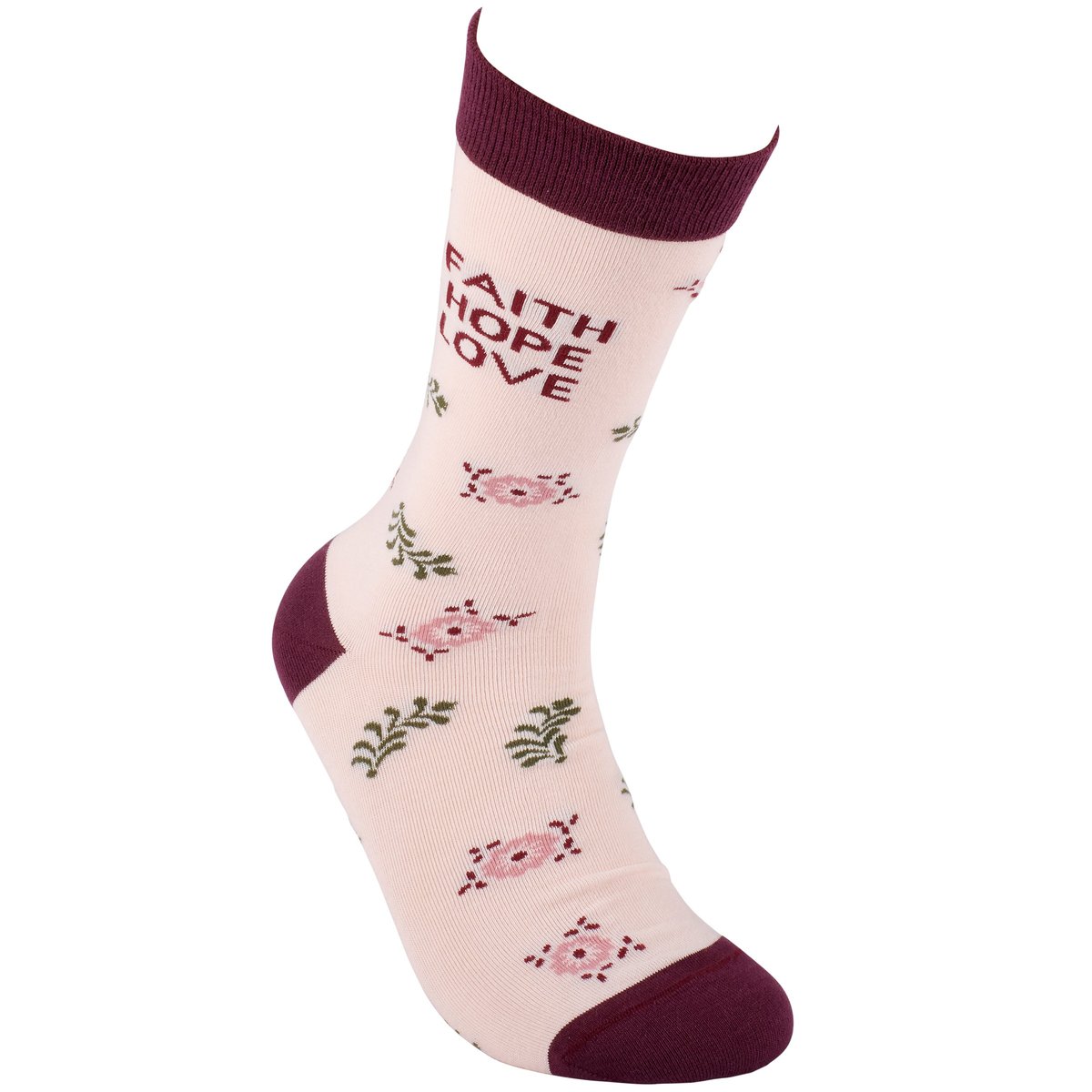 Faith Hope Love Floral Pattern Cotton Blend One Size Fits Most Socks