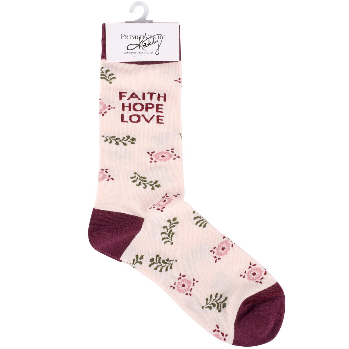Faith Hope Love Floral Pattern Cotton Blend One Size Fits Most Socks