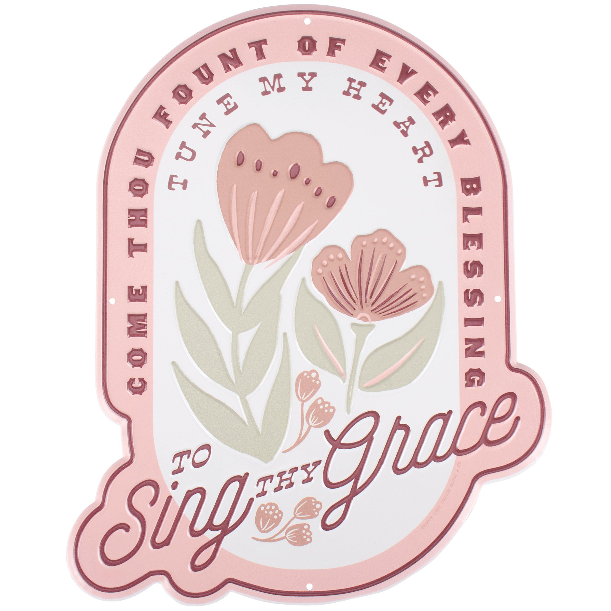 Faith-Inspired Metal Wall Decor: 'Sing Thy Grace' Pink Floral Design
