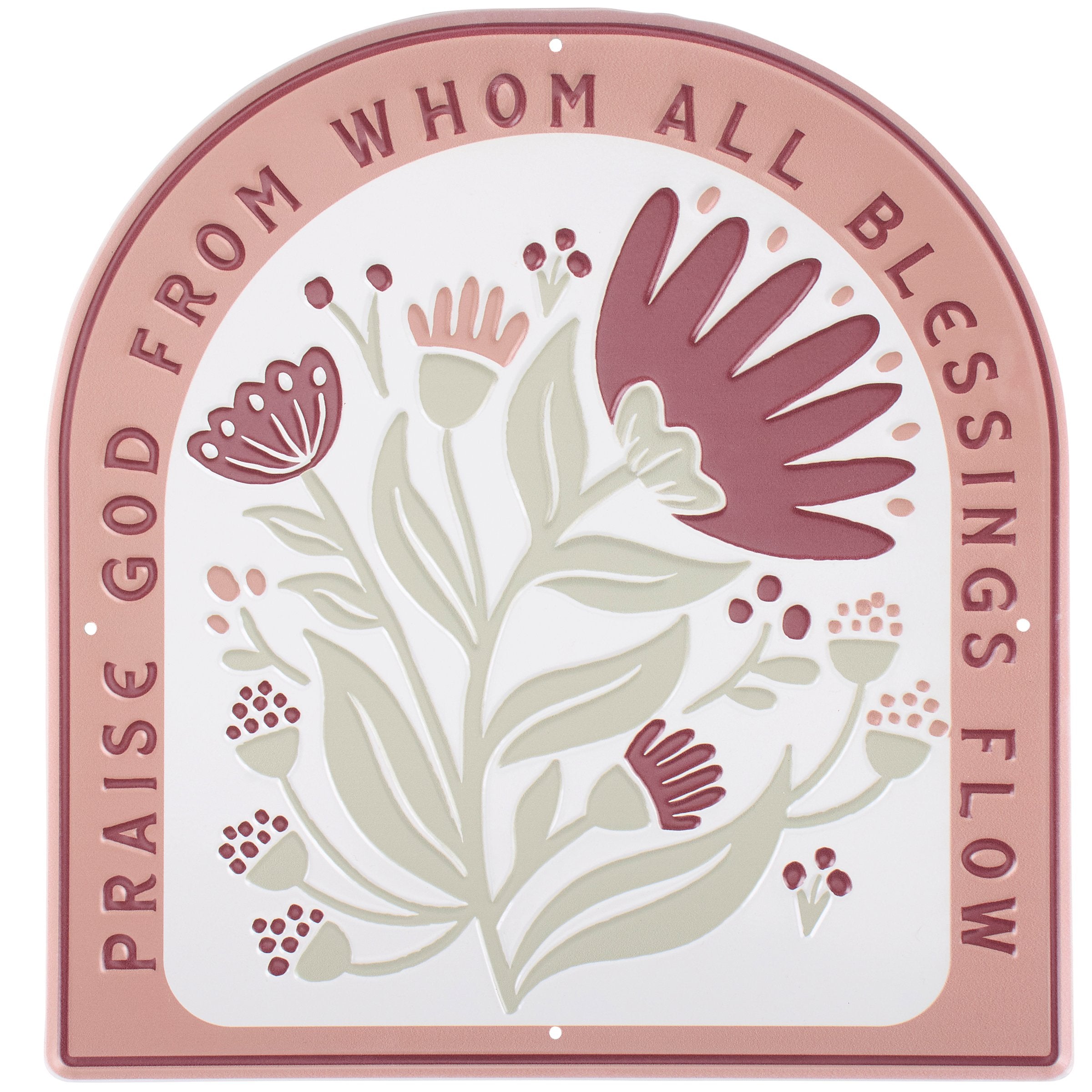 Faith-Inspired Metal Wall Decor: Praise God Blessings Flow Red Flower Design