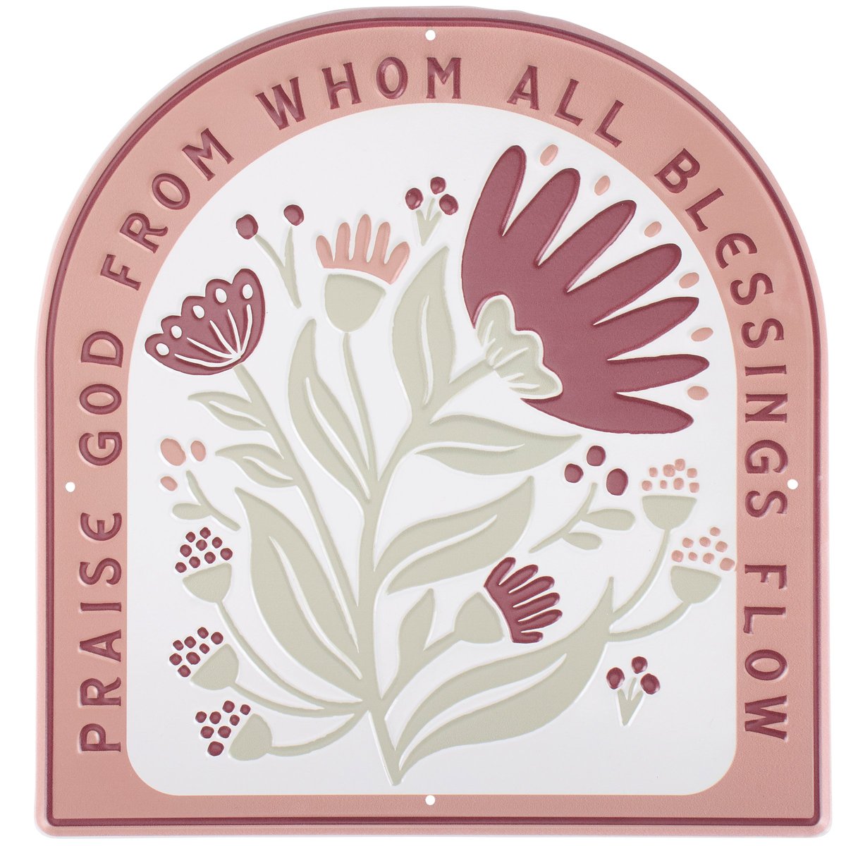 Faith-Inspired Metal Wall Decor: Praise God Blessings Flow Red Flower Design