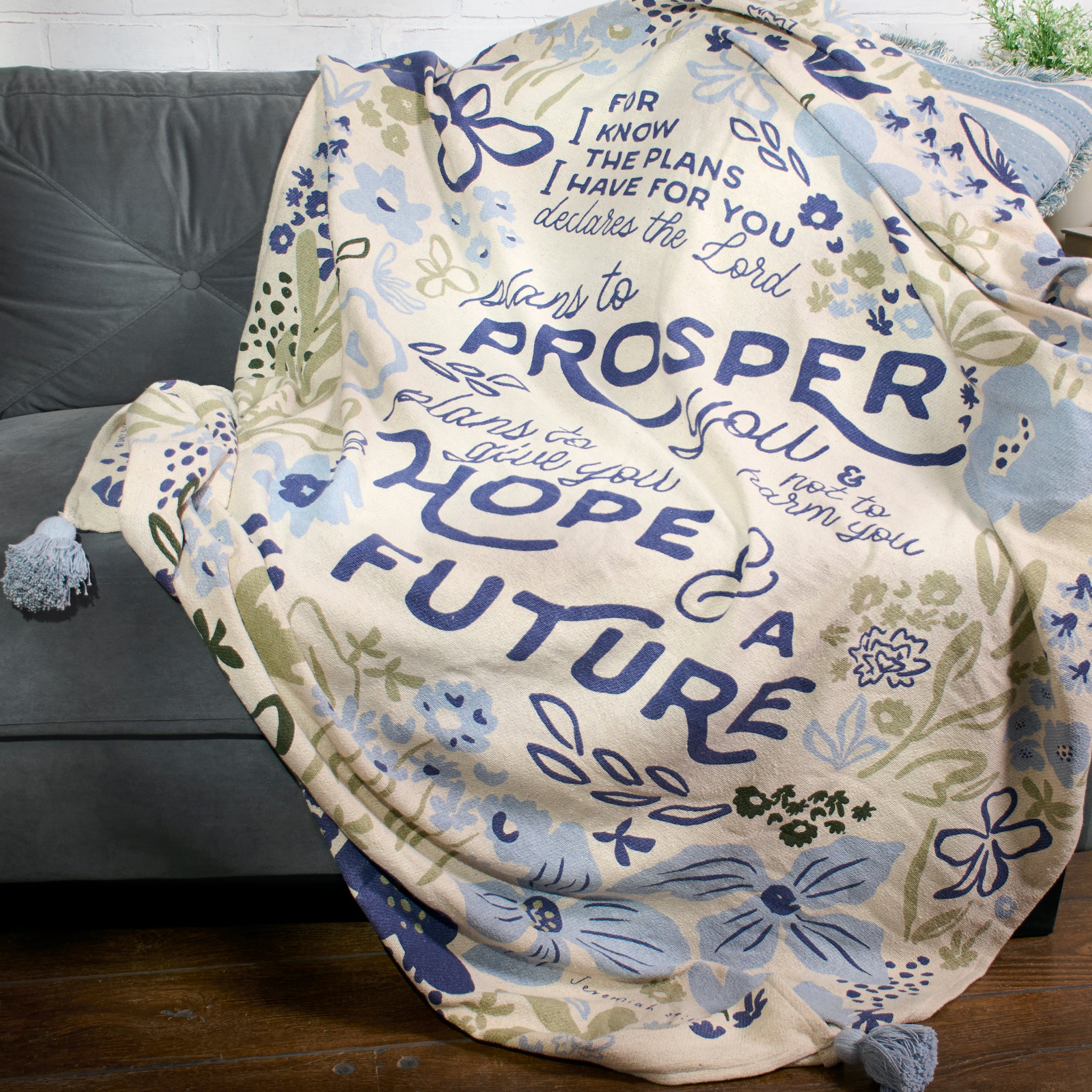 Inspirational Cotton Throw Blanket: Plans To Prosper You Faith Home Accent