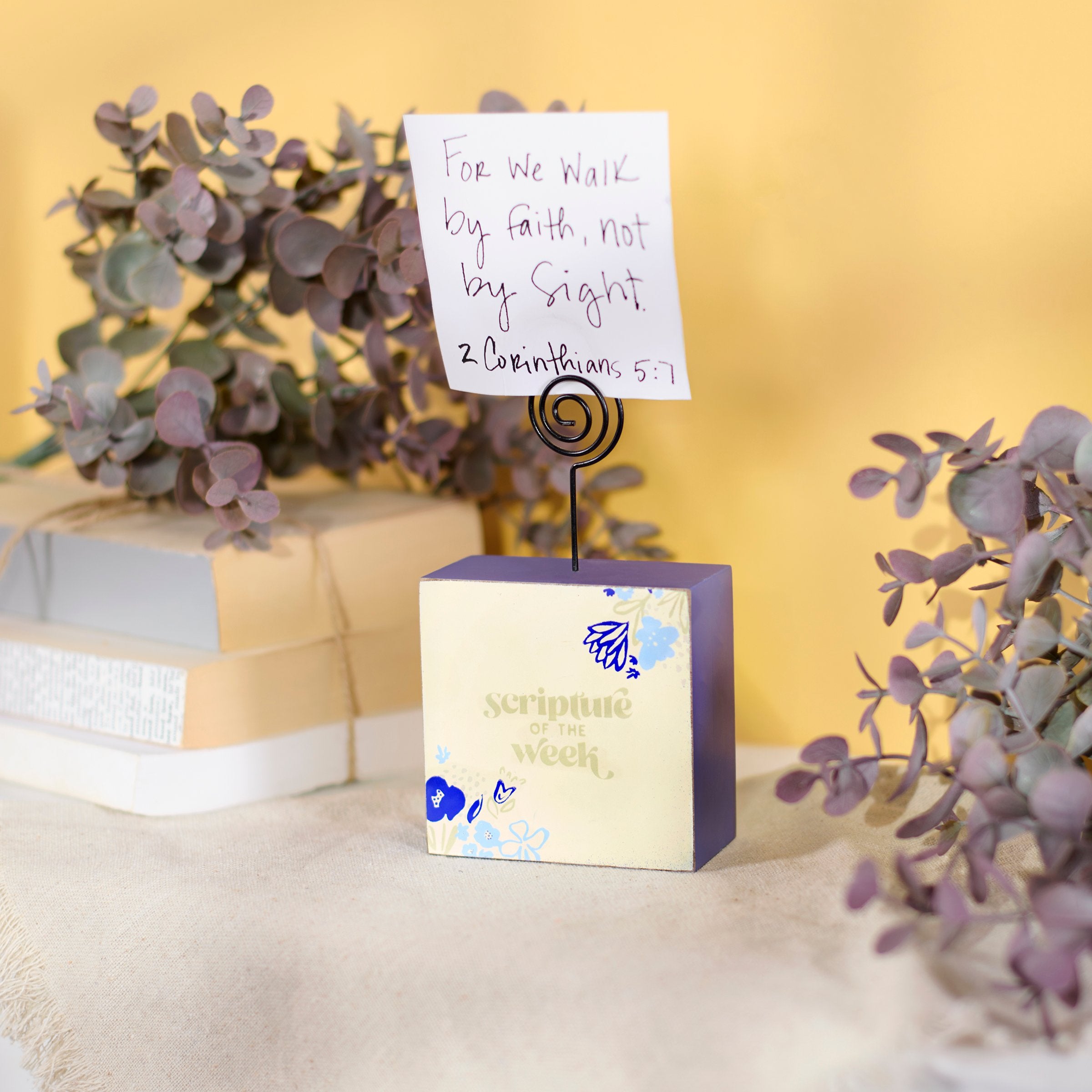 Inspirational Wood Photo Block with Coiled Wire for Bible Verses