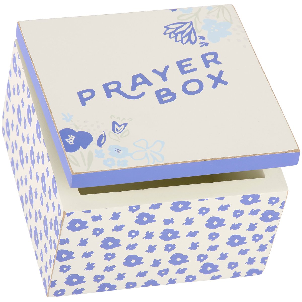 Decorative Blue Floral Prayer Box with Hinged Lid for Safe Keeping Wishes