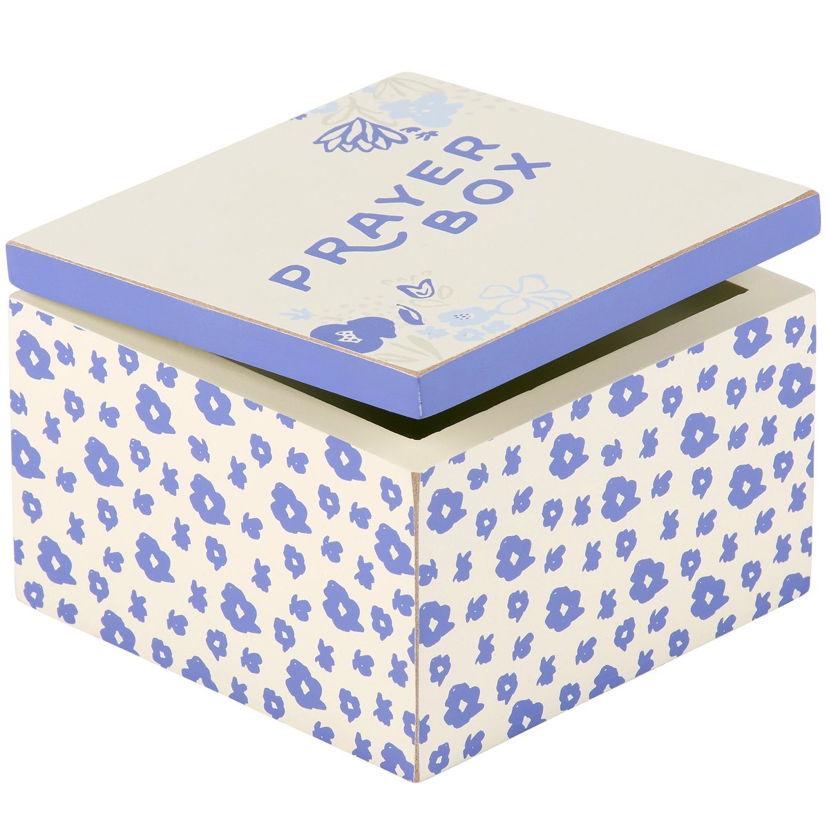 Decorative Blue Floral Prayer Box with Hinged Lid for Safe Keeping Wishes