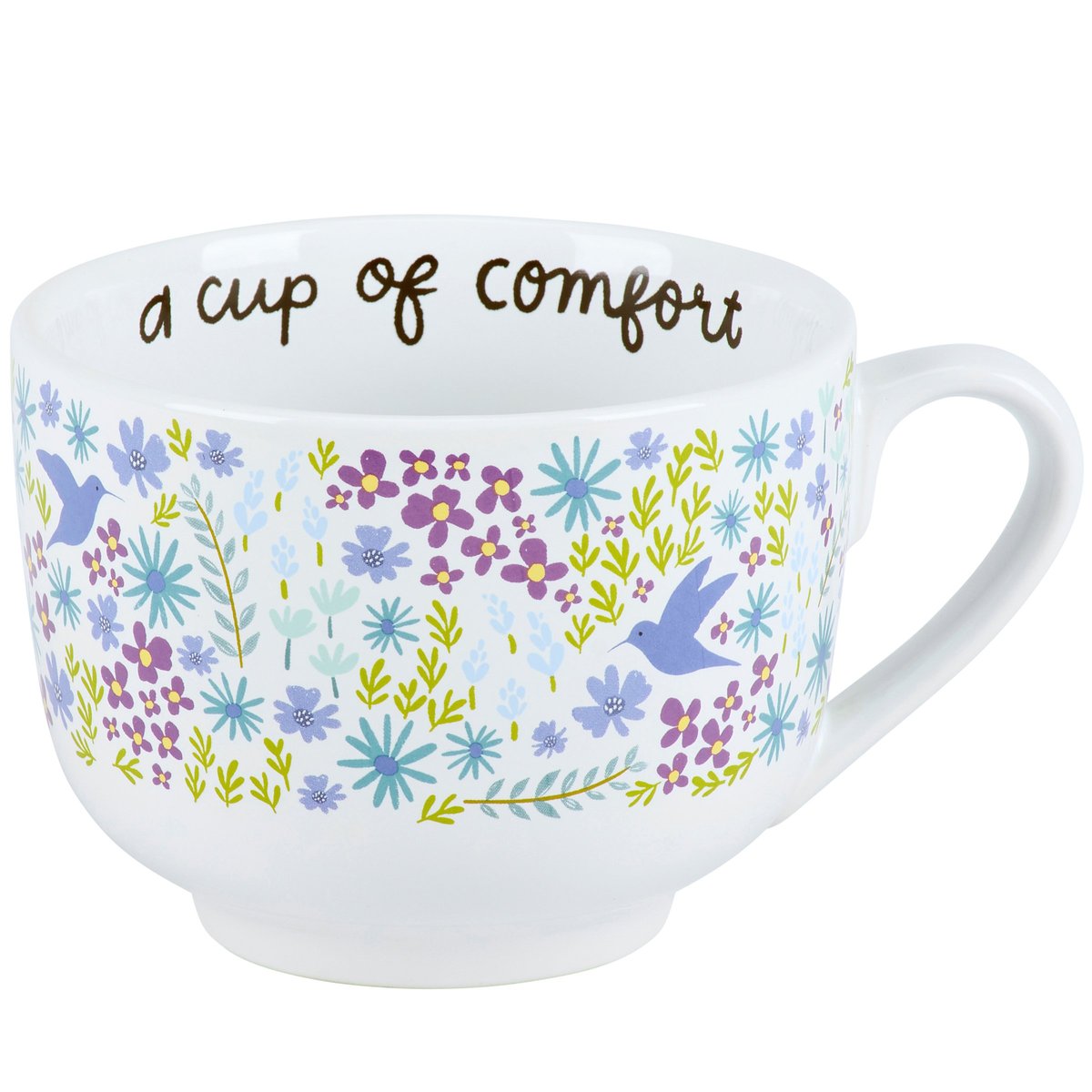 Inspirational Floral Bird Stoneware Mug - 20oz 'A Cup Of Comfort' Design