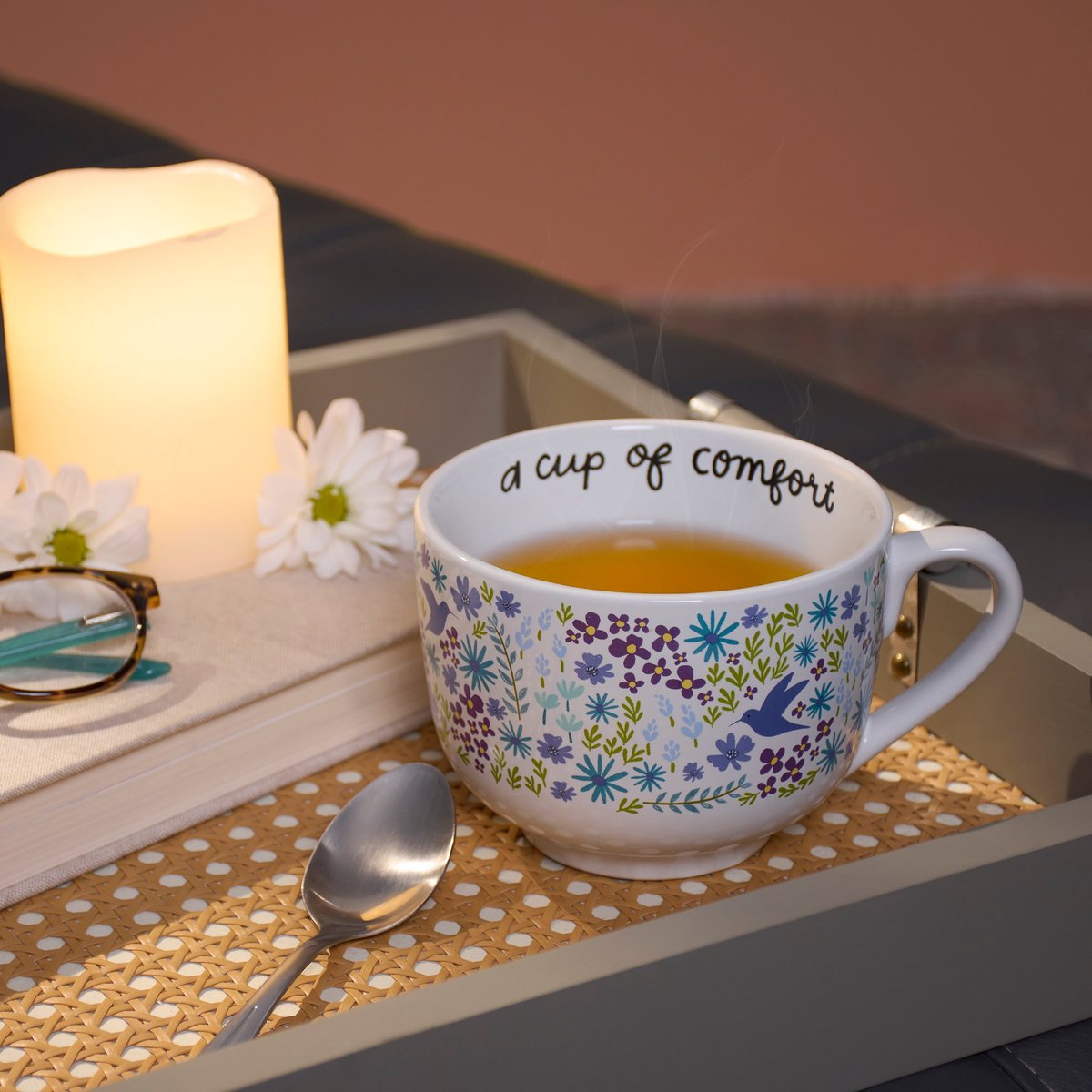 Inspirational Floral Bird Stoneware Mug - 20oz 'A Cup Of Comfort' Design