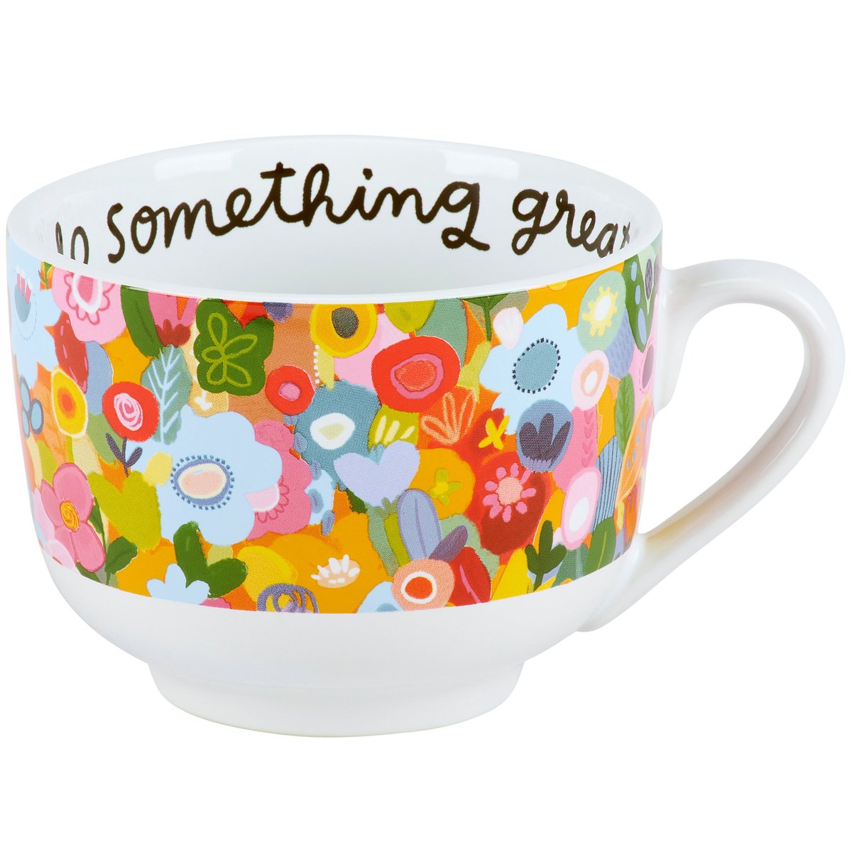 Vibrant Floral Stoneware 'Do Something Great' Inspirational Coffee Tea Mug