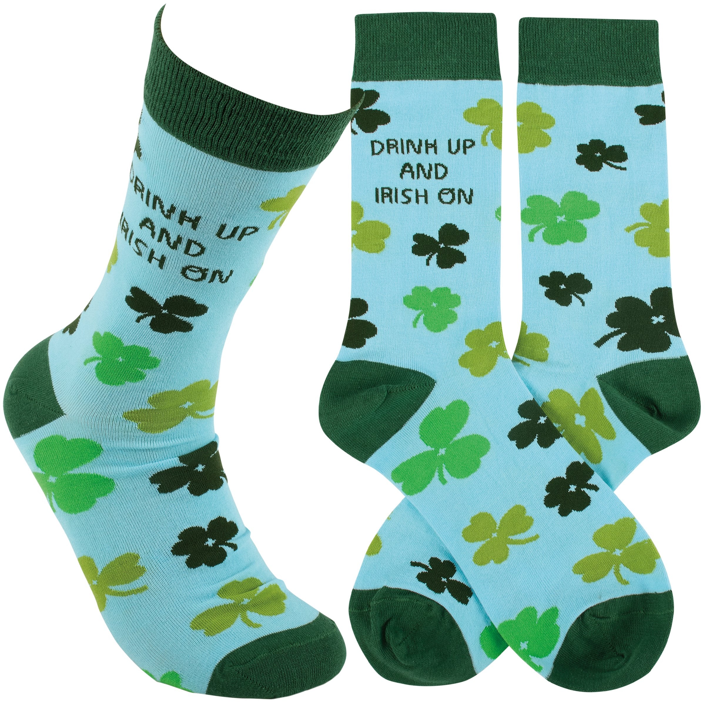 Hilarious St. Patrick's Day 'Drink Up And Irish On' Shamrock Socks - Cotton Blend