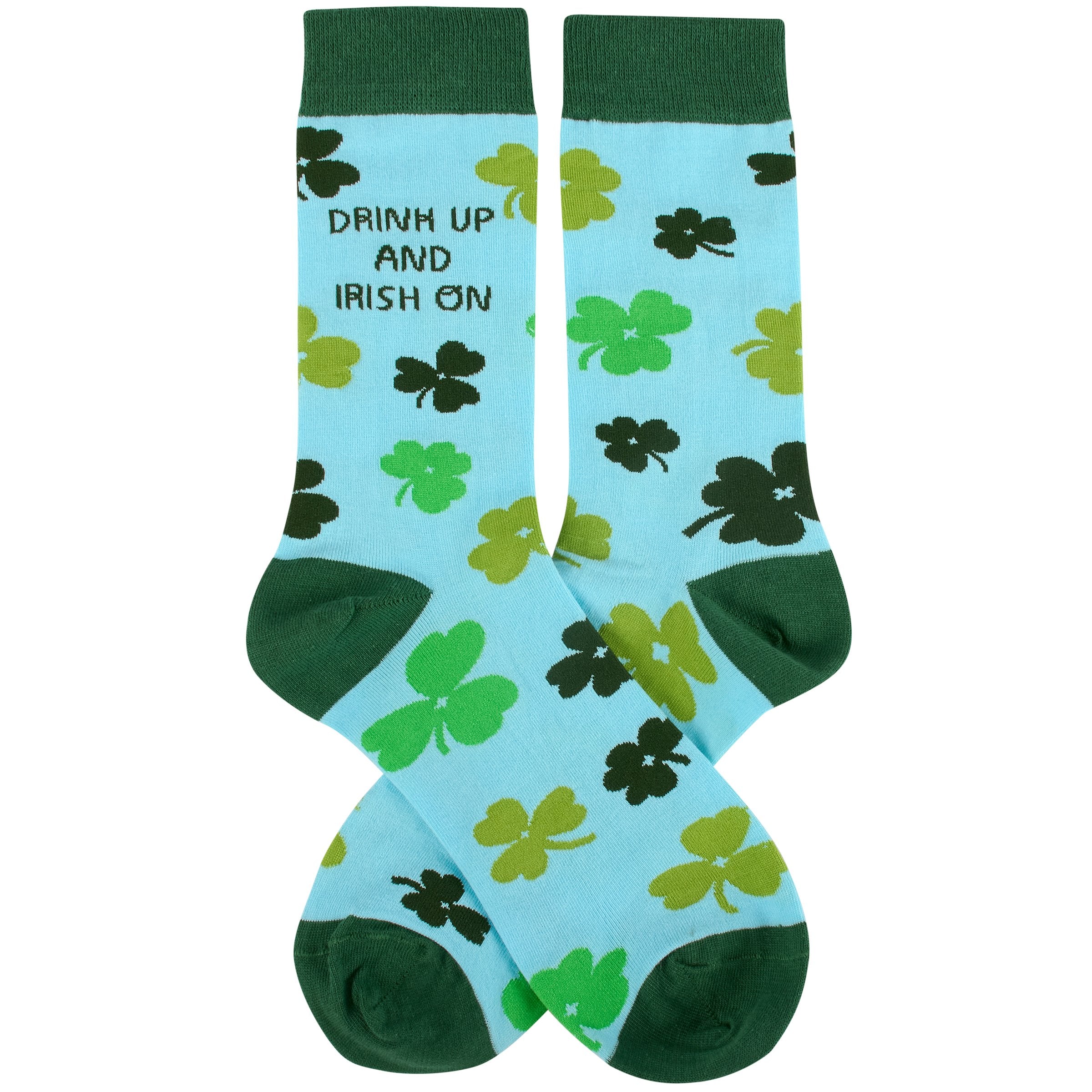 Hilarious St. Patrick's Day 'Drink Up And Irish On' Shamrock Socks - Cotton Blend