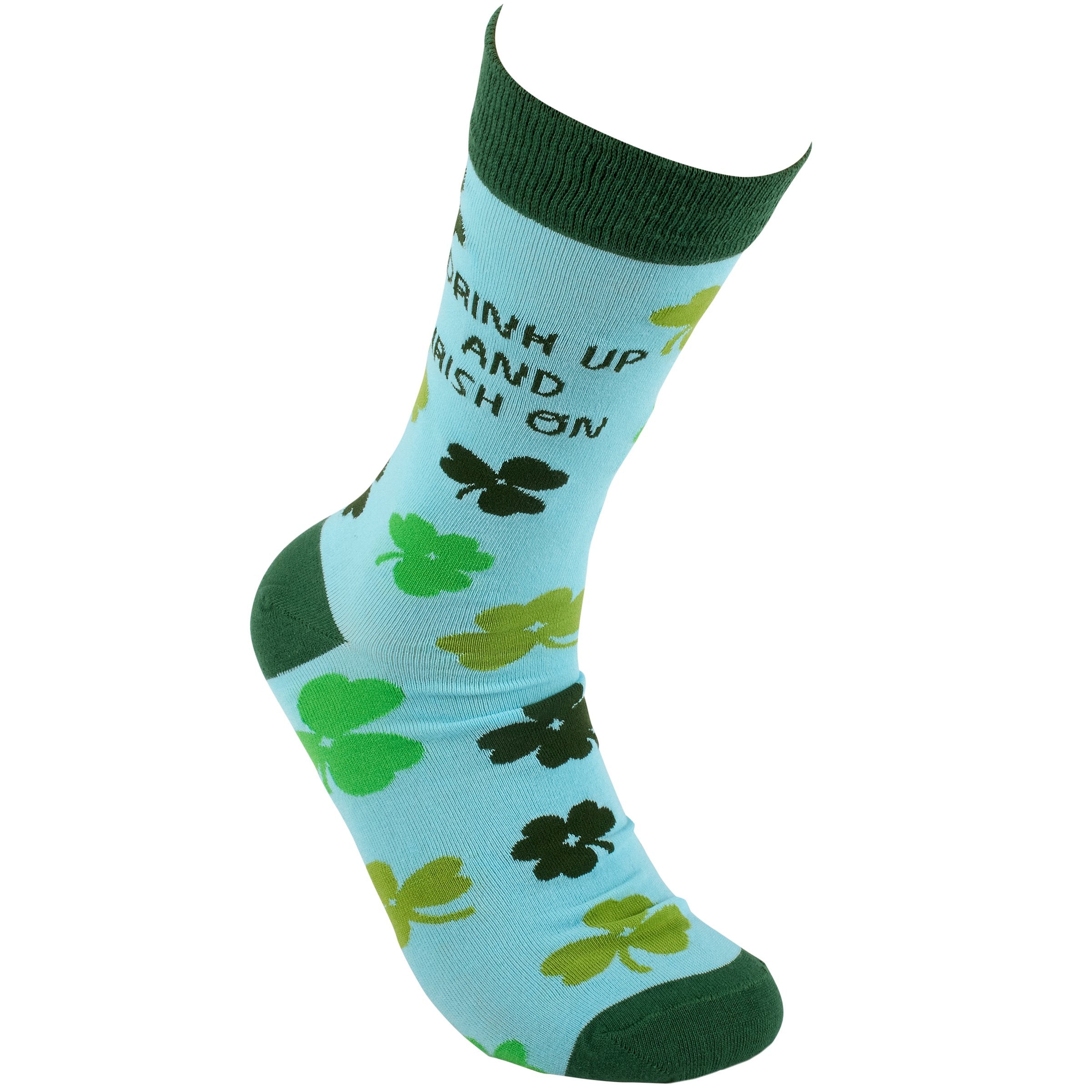 Hilarious St. Patrick's Day 'Drink Up And Irish On' Shamrock Socks - Cotton Blend