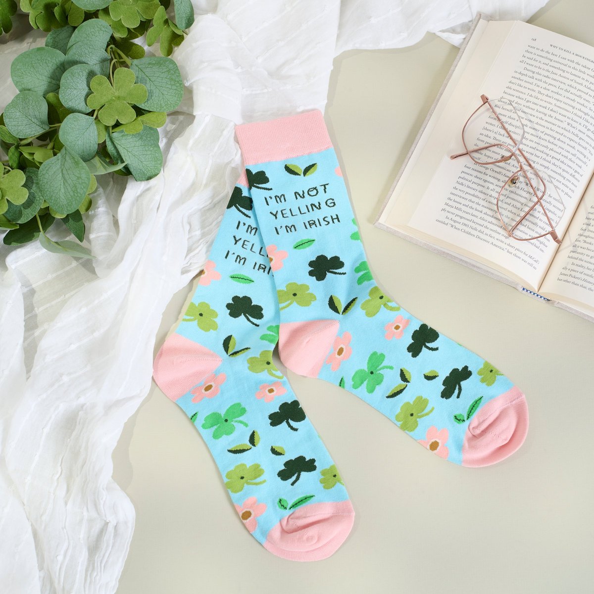 Funny 'I'm Not Yelling I'm Irish' St. Patrick's Day Shamrock Socks, One Size