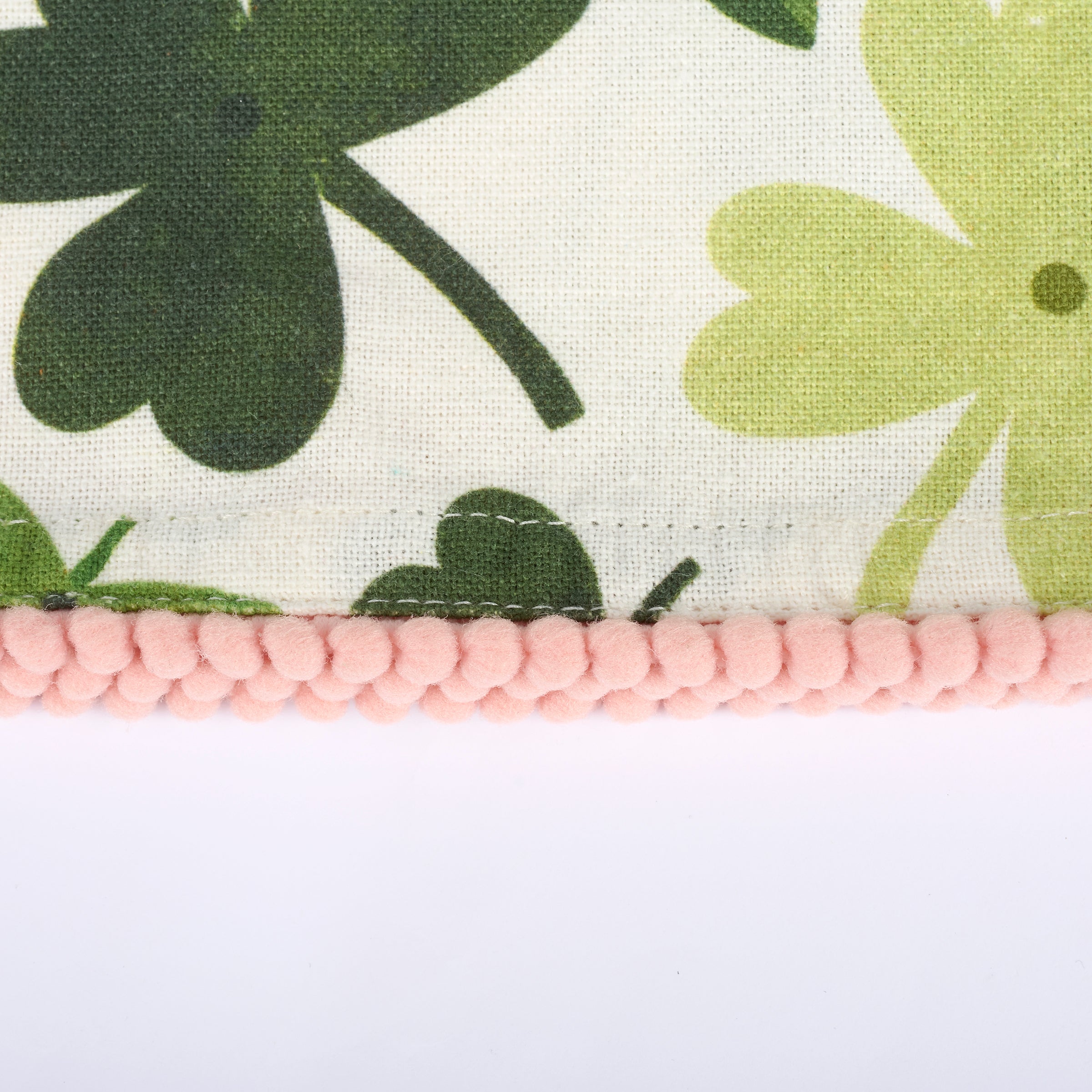 Festive St. Patrick's Day Shamrock Cotton Kitchen Towel with Pink Pom Trim