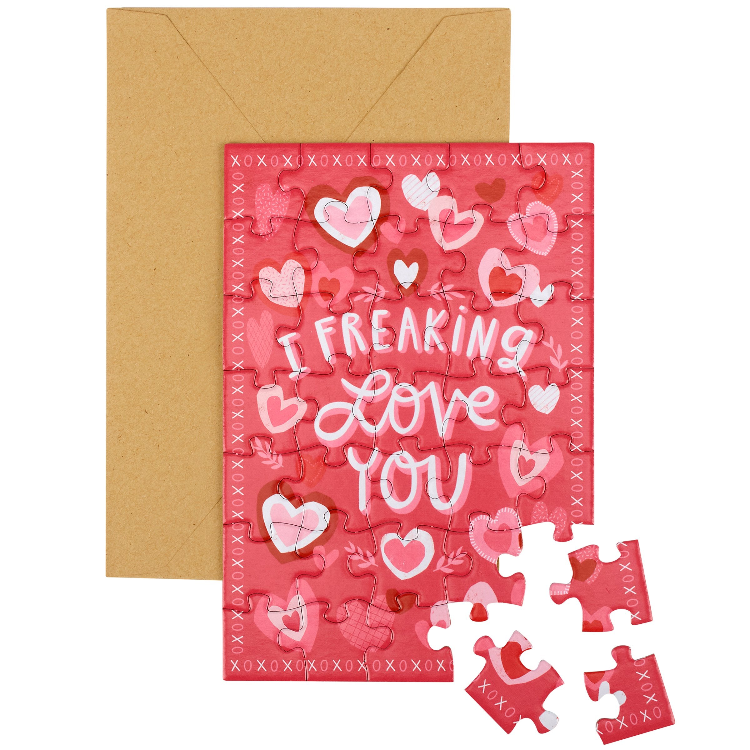 Fun "I Freaking Love You" 35-Piece Heart Puzzle Greeting Card Gift