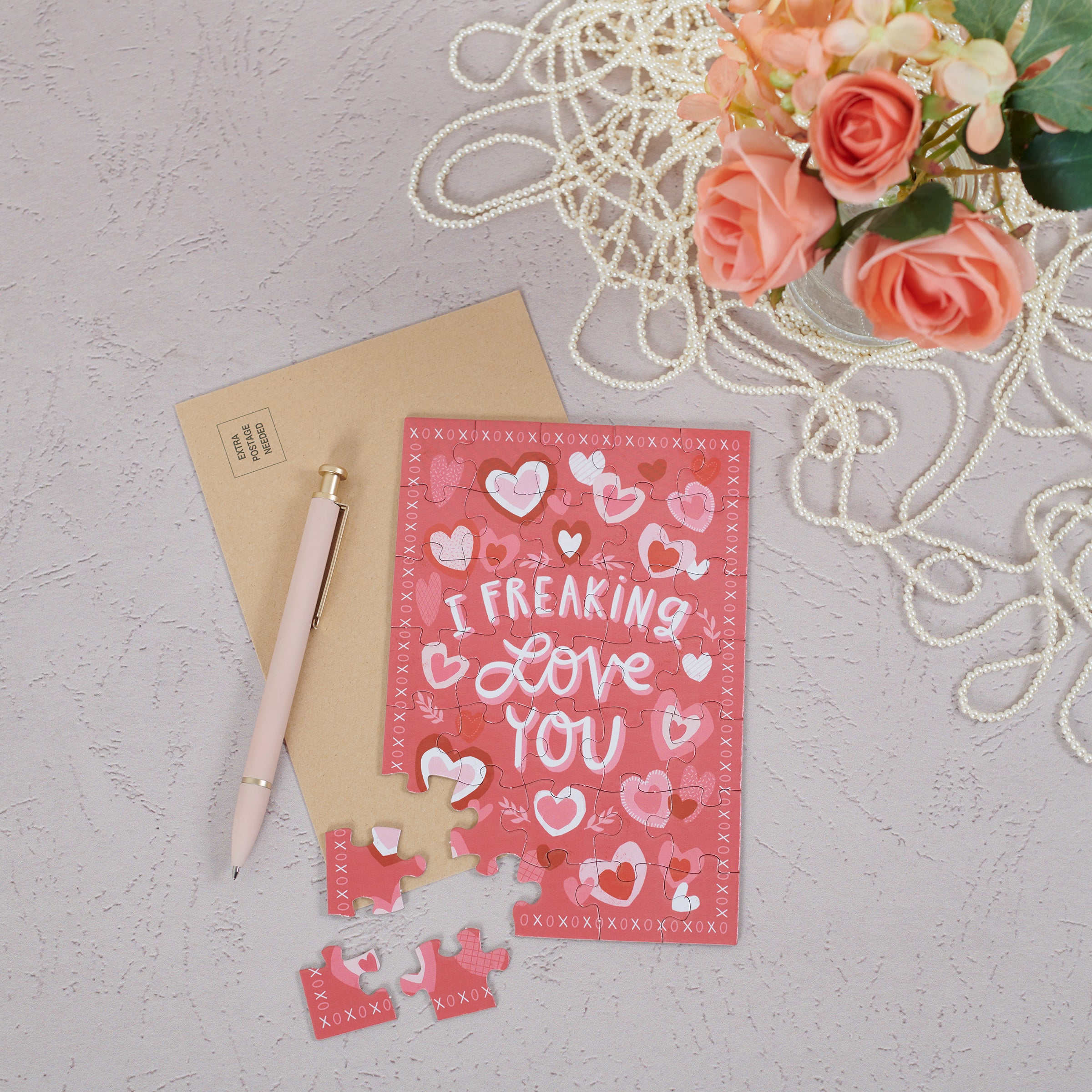 Fun "I Freaking Love You" 35-Piece Heart Puzzle Greeting Card Gift