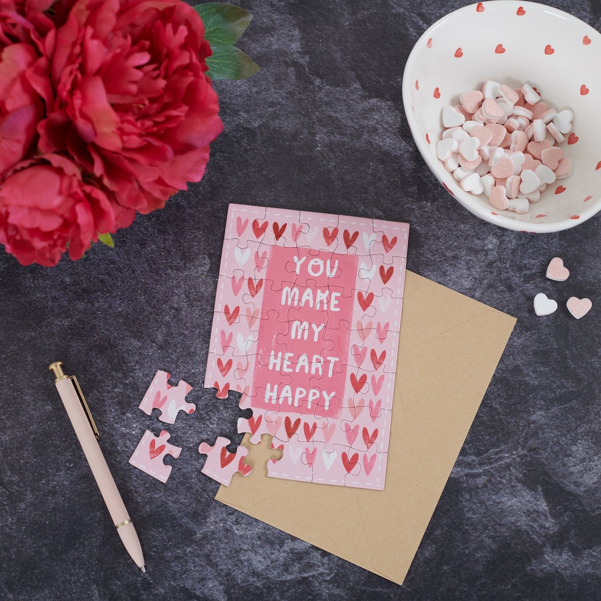 Romantic Heart Puzzle Greeting Card: Personalize, Playful 35-Piece Love Message