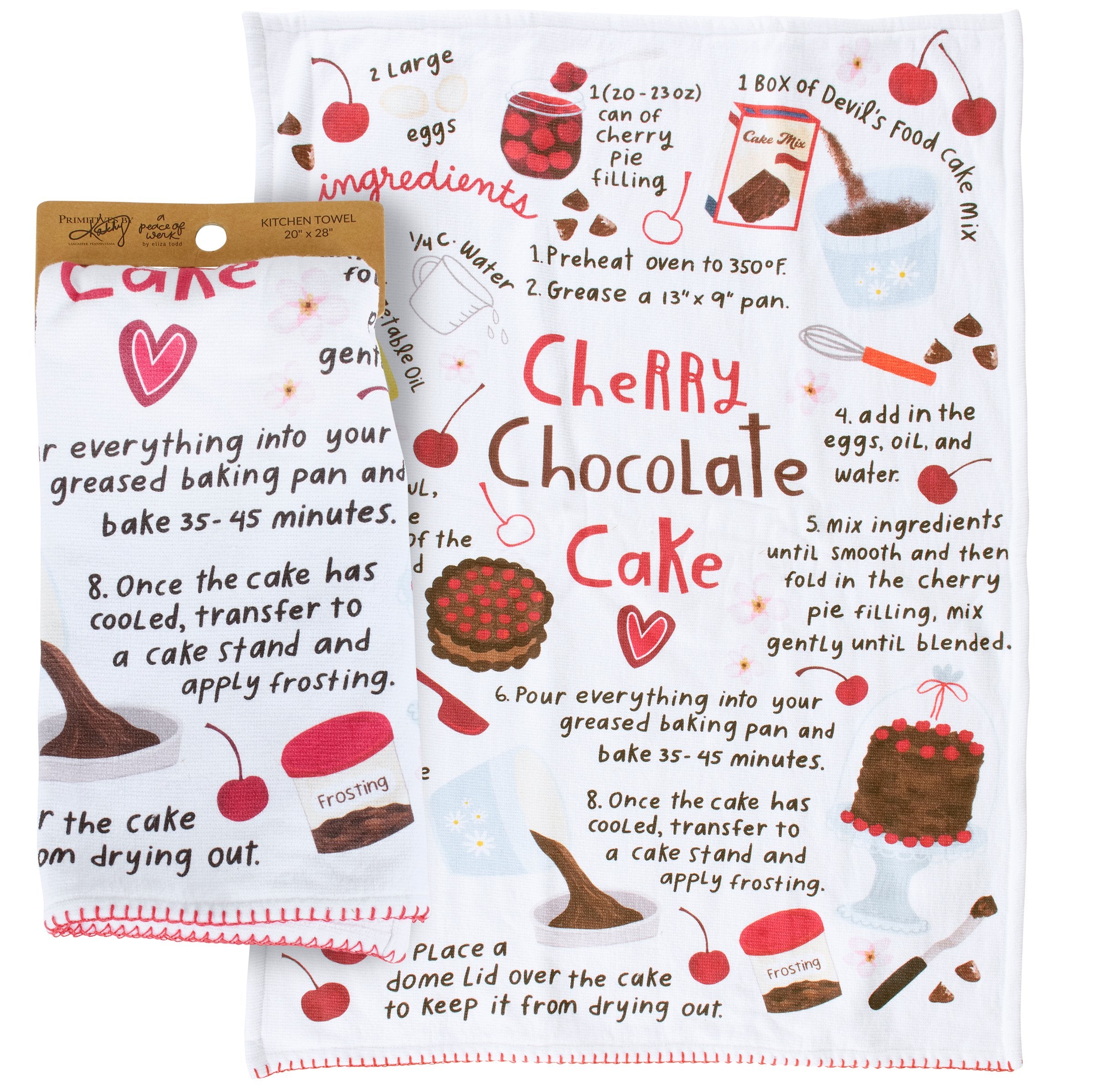 Delightful Cherry Chocolate Cake Recipe Kitchen Towel - Absorbent Cotton Terrycloth