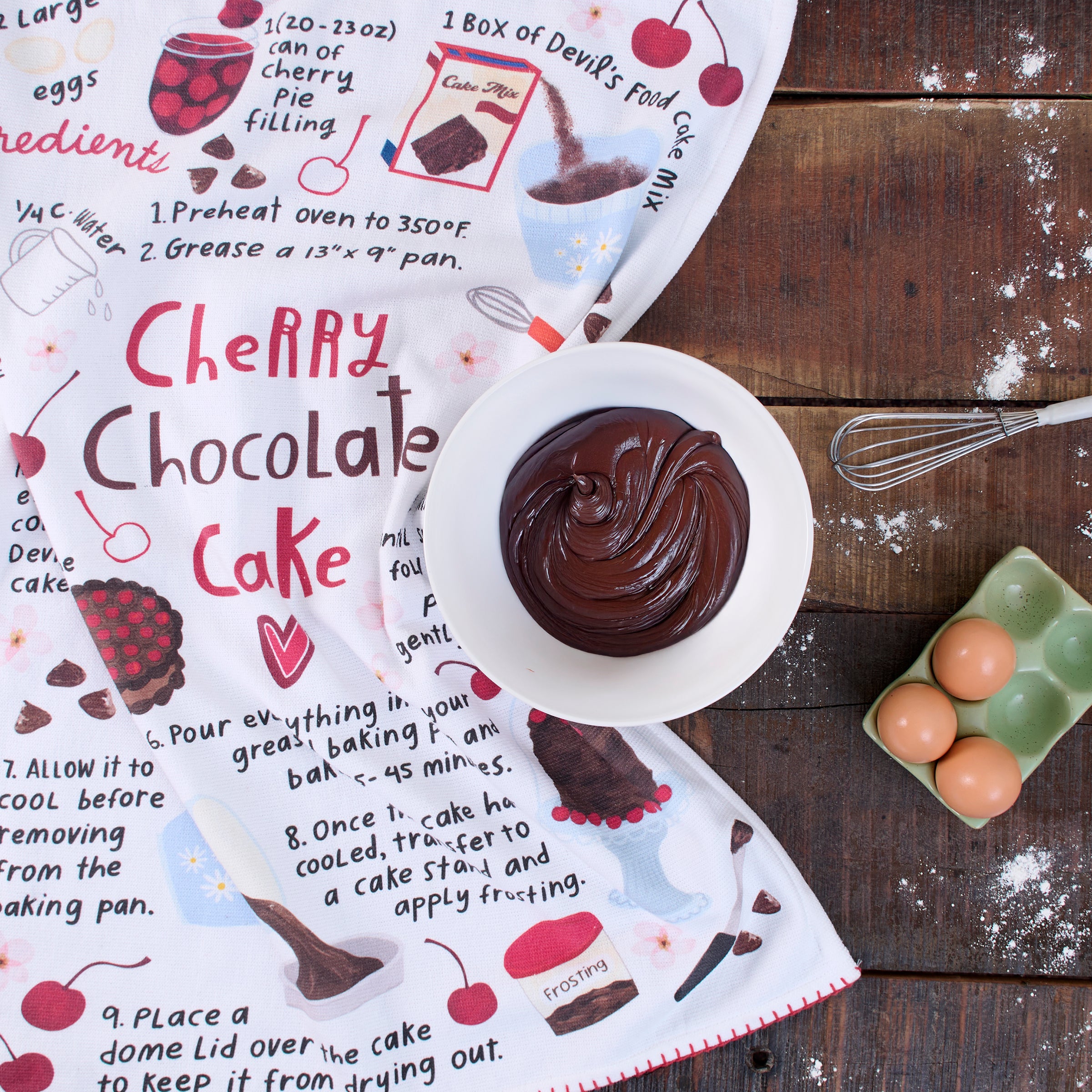 Delightful Cherry Chocolate Cake Recipe Kitchen Towel - Absorbent Cotton Terrycloth