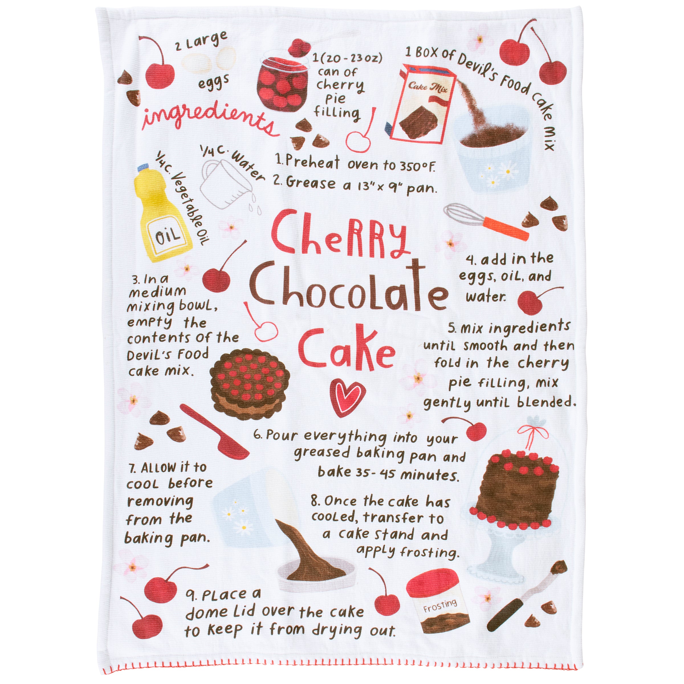 Delightful Cherry Chocolate Cake Recipe Kitchen Towel - Absorbent Cotton Terrycloth