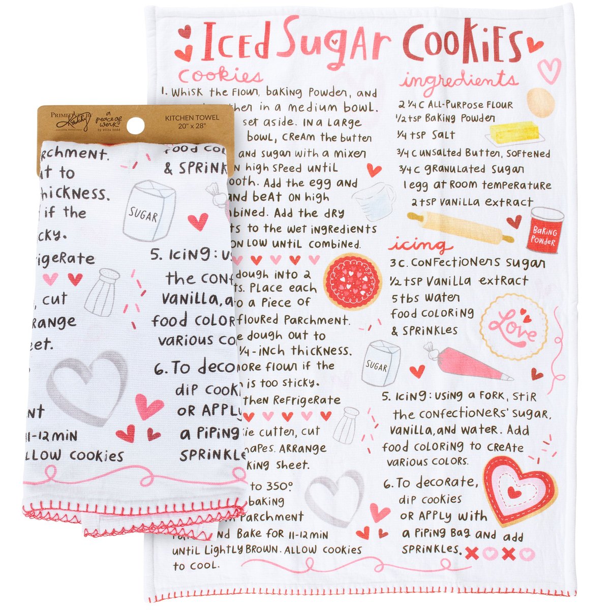 Delightful Heart Iced Sugar Cookies Recipe Kitchen Towel - Absorbent Cotton Terrycloth