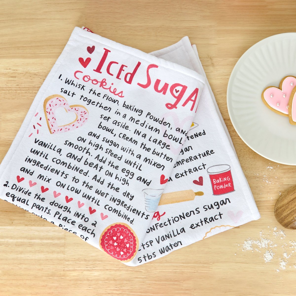Delightful Heart Iced Sugar Cookies Recipe Kitchen Towel - Absorbent Cotton Terrycloth