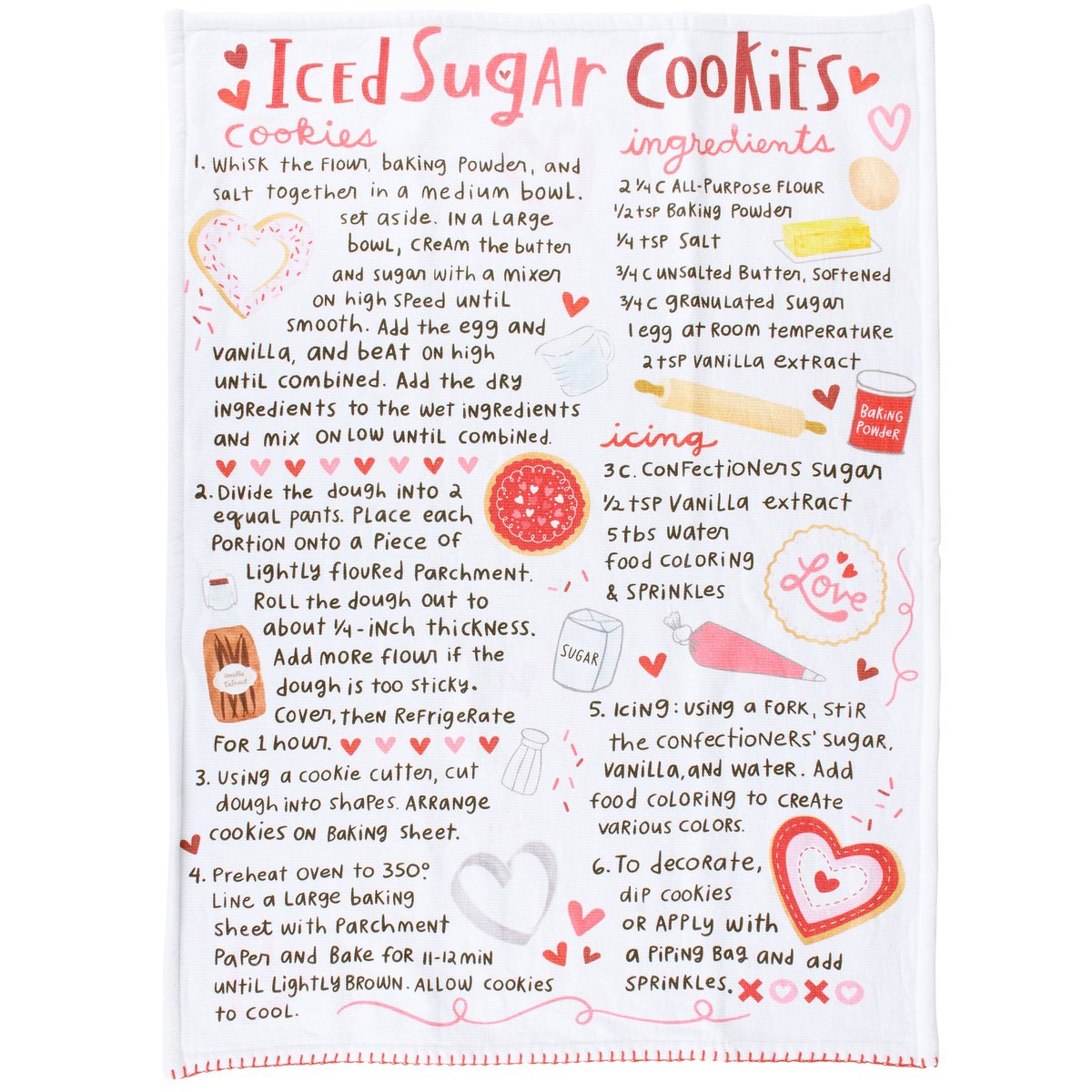 Delightful Heart Iced Sugar Cookies Recipe Kitchen Towel - Absorbent Cotton Terrycloth