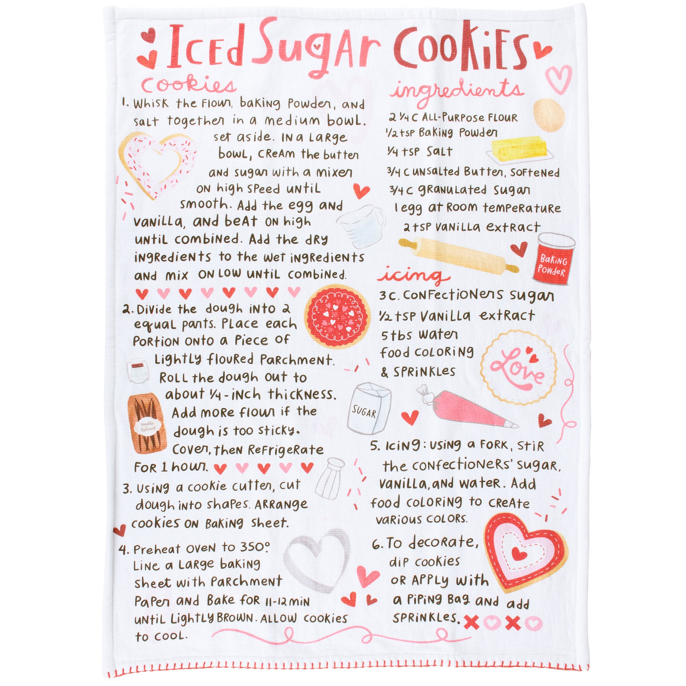 Charming Heart Iced Sugar Cookie Kitchen Towel, Absorbent Cotton Terrycloth Design