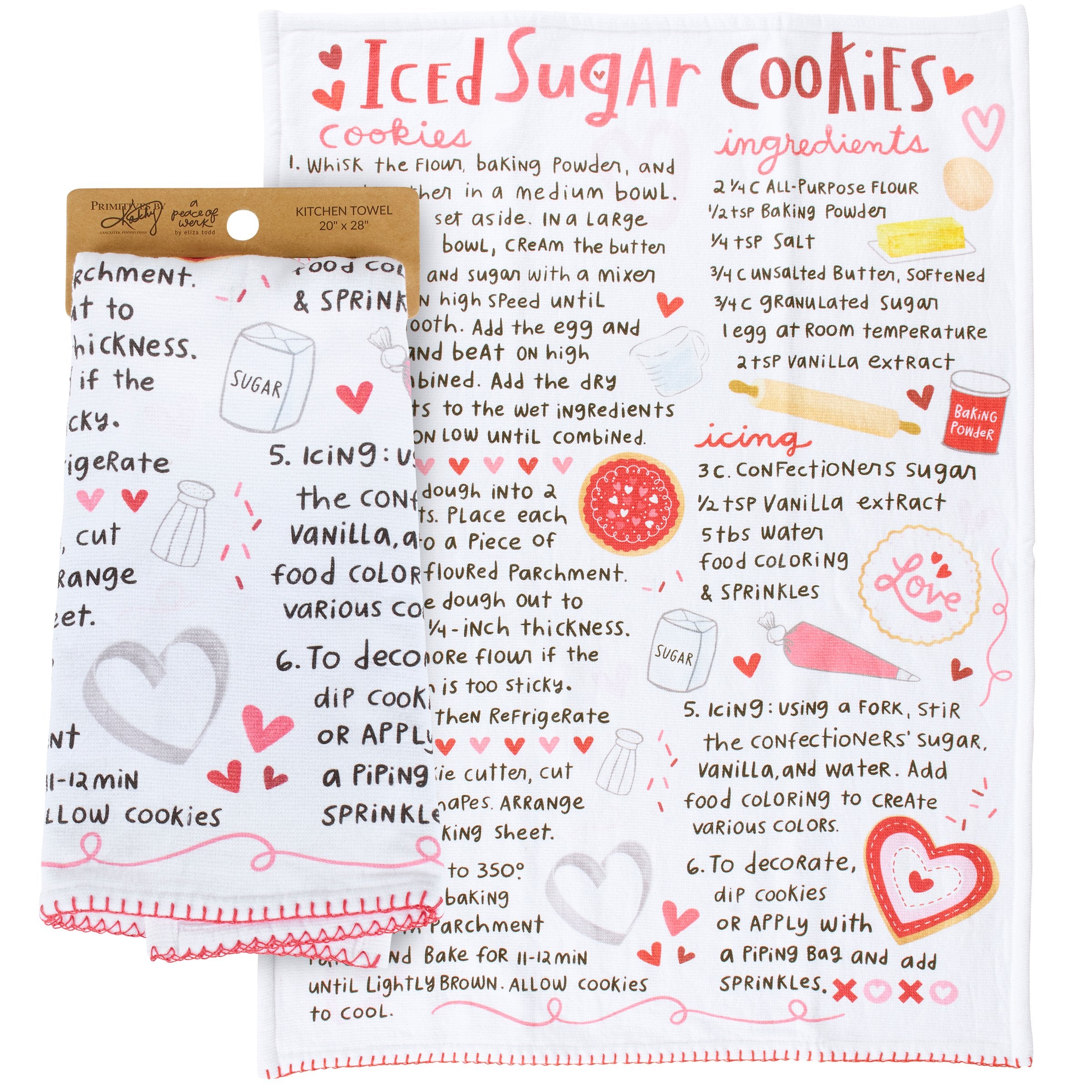Charming Heart Iced Sugar Cookie Kitchen Towel, Absorbent Cotton Terrycloth Design