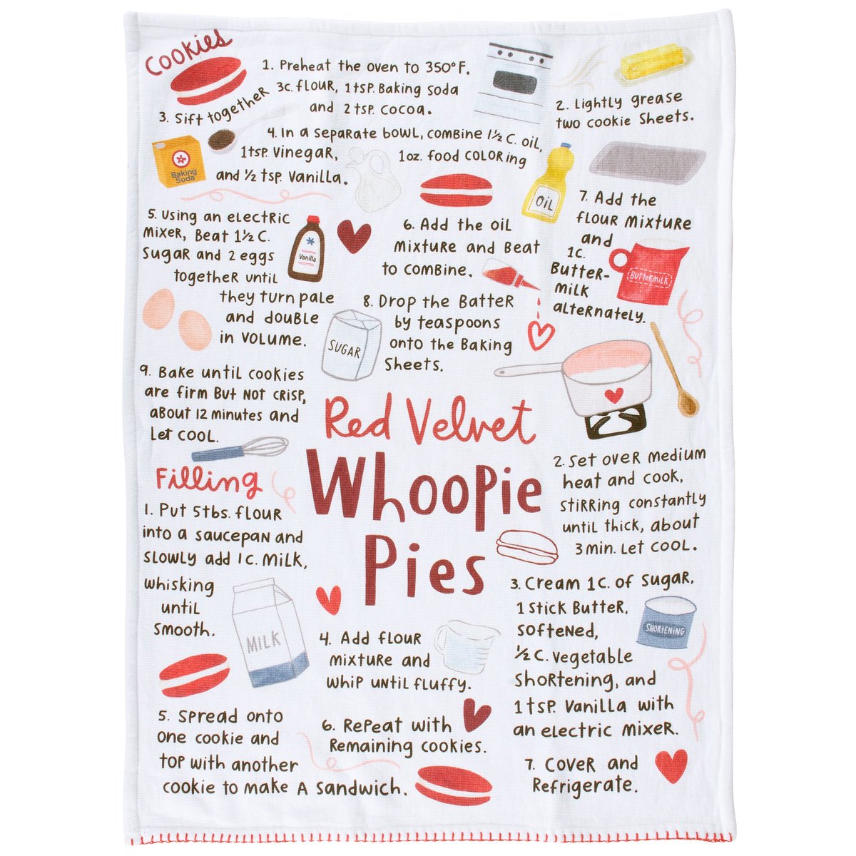 Charming Red Velvet Whoopie Pies Recipe Kitchen Towel - Absorbent Cotton
