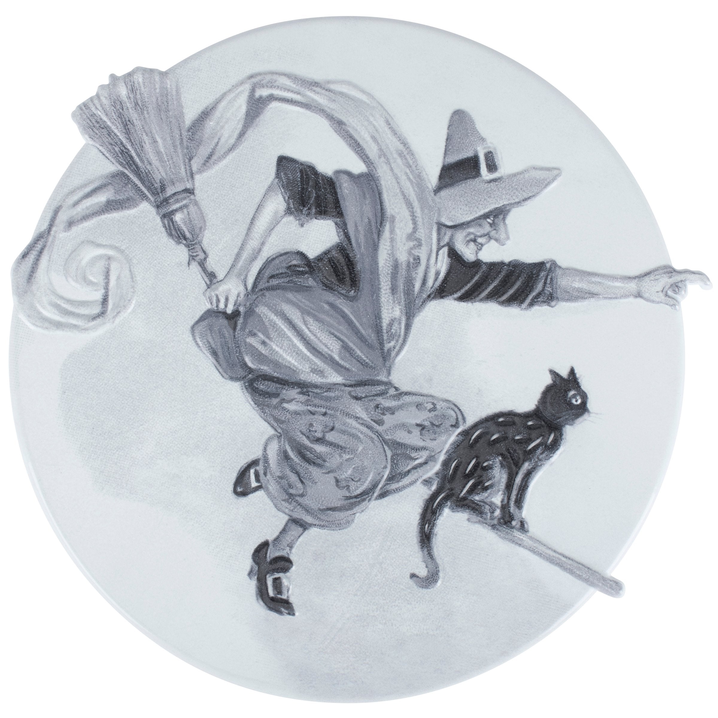Spooky Nimbus Witch & Black Cat Metal Wall Decor Halloween Accent