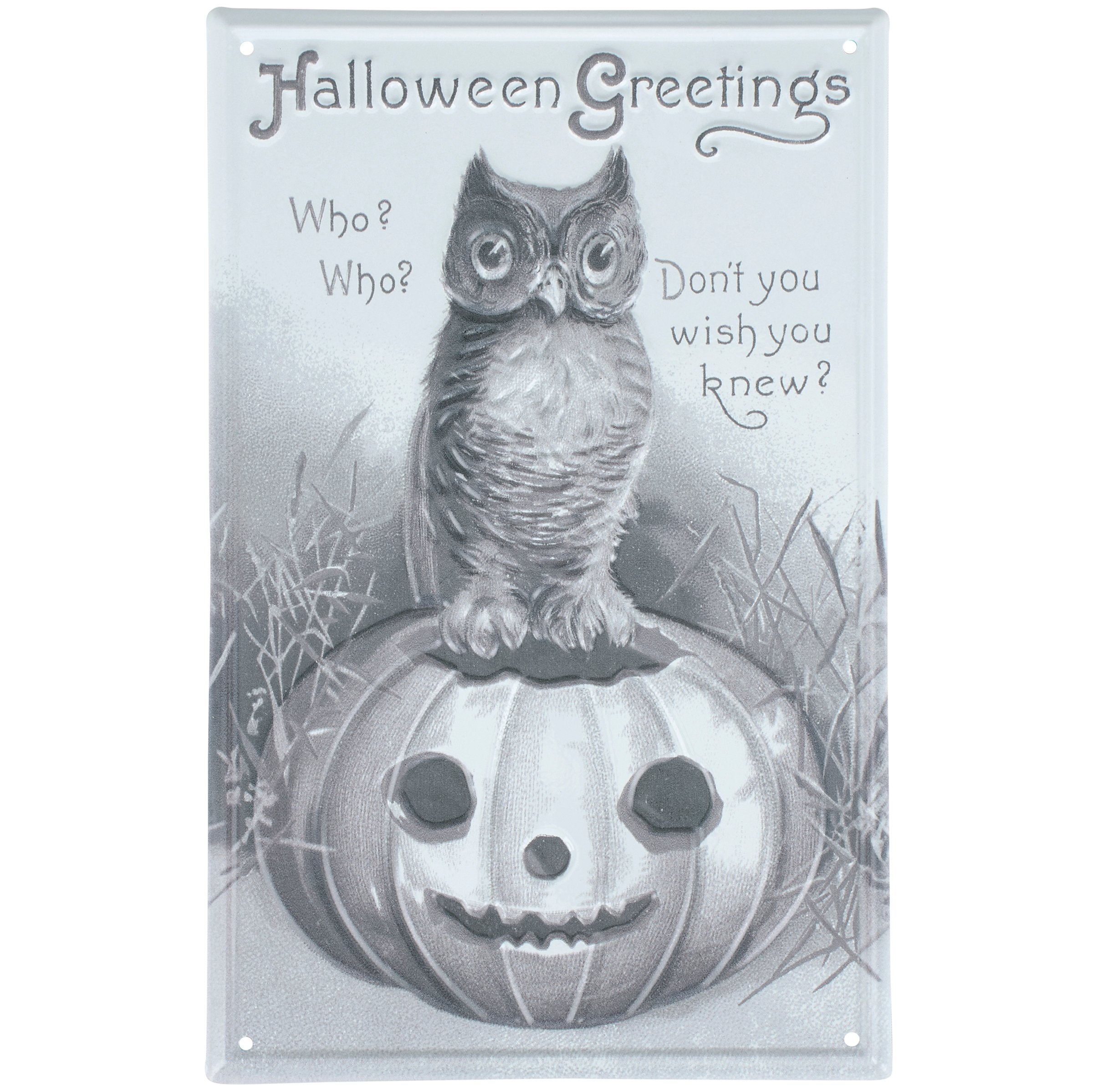 Retro Halloween Greetings Owl Jack-O'-Lantern Metal Wall Decor Sign