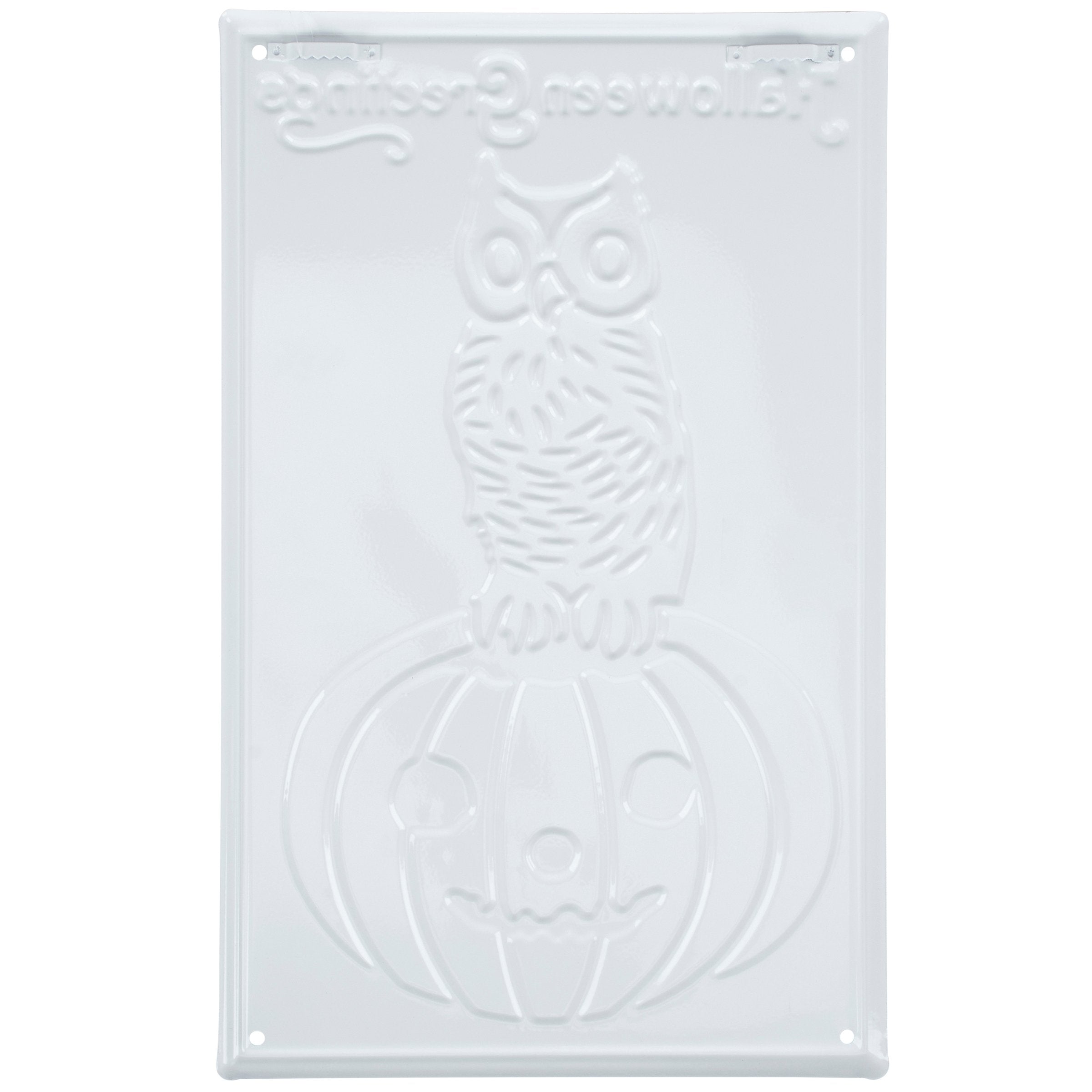 Retro Halloween Greetings Owl Jack-O'-Lantern Metal Wall Decor Sign