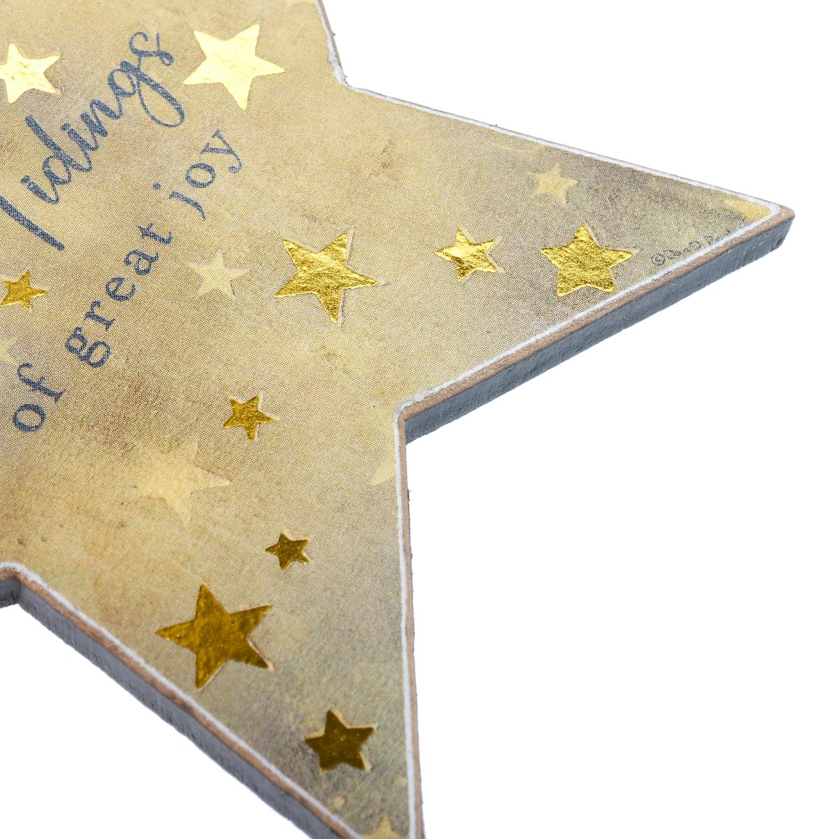 Starry Night Good Tidings Christmas Ornament Set - Rustic Wood Foil Accent Stars