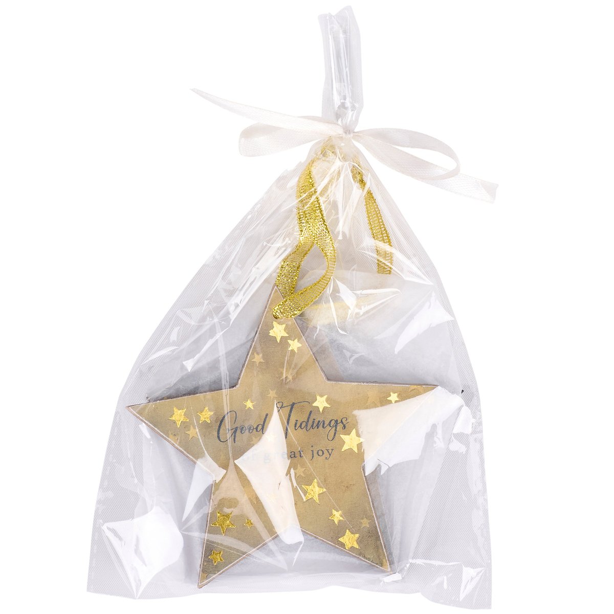 Starry Night Good Tidings Christmas Ornament Set - Rustic Wood Foil Accent Stars