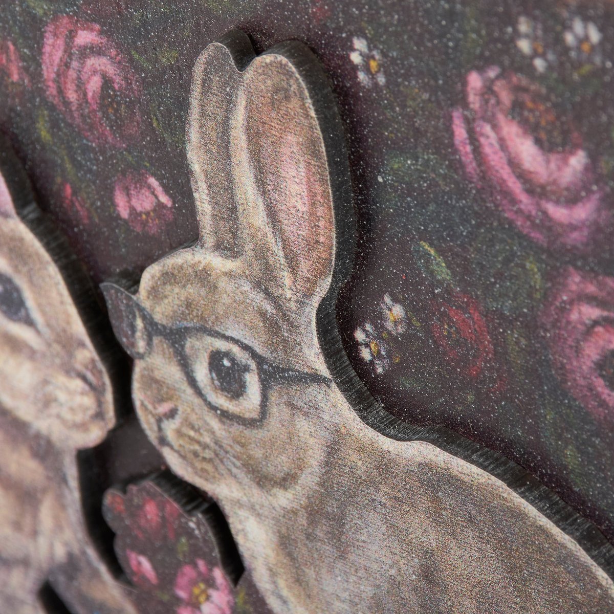 Charming Bunny Love Wooden Block Sign - Distressed Floral Valentine's Day Decor