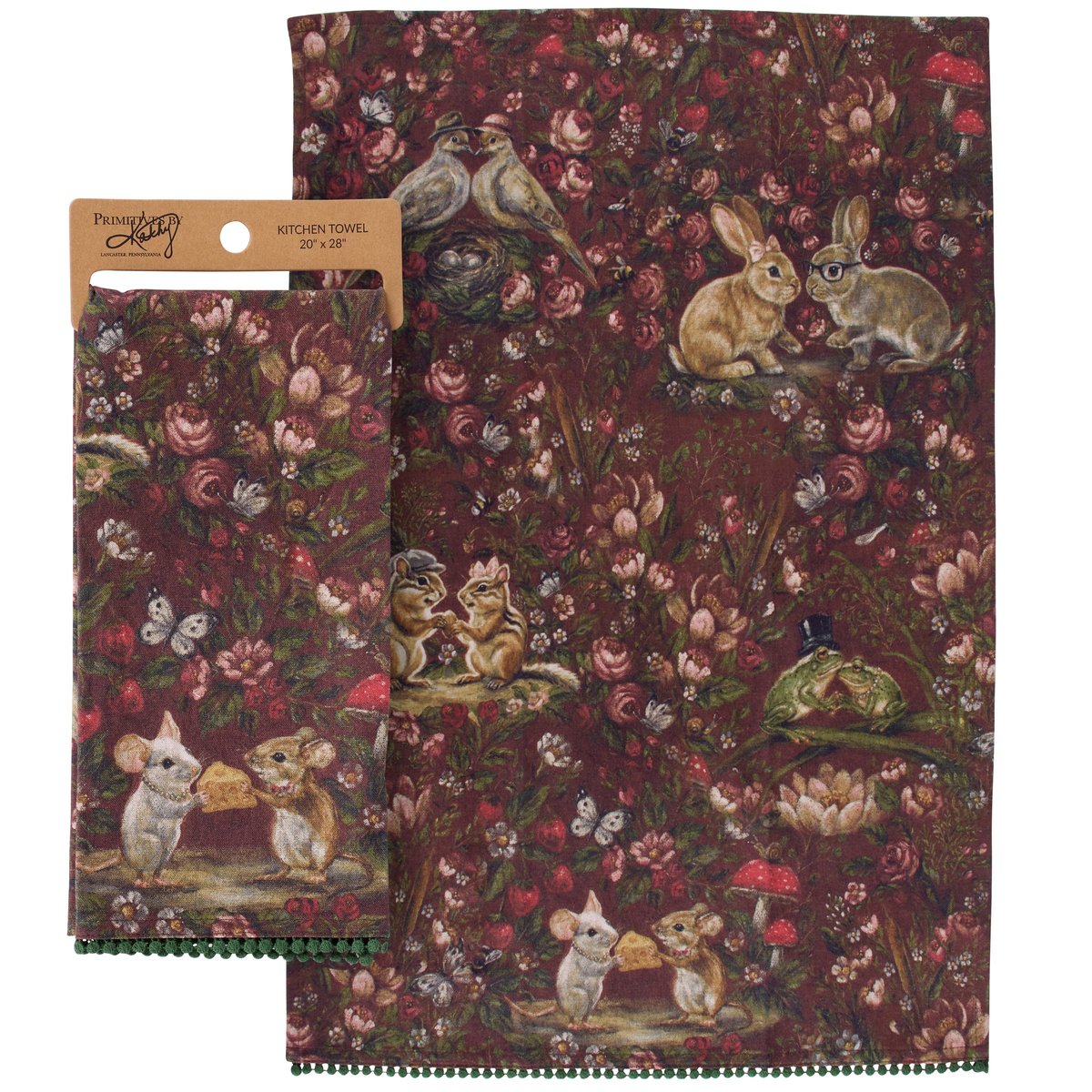 Charming Garden Love Cotton Kitchen Towel - Animal Couples, Spring Flowers