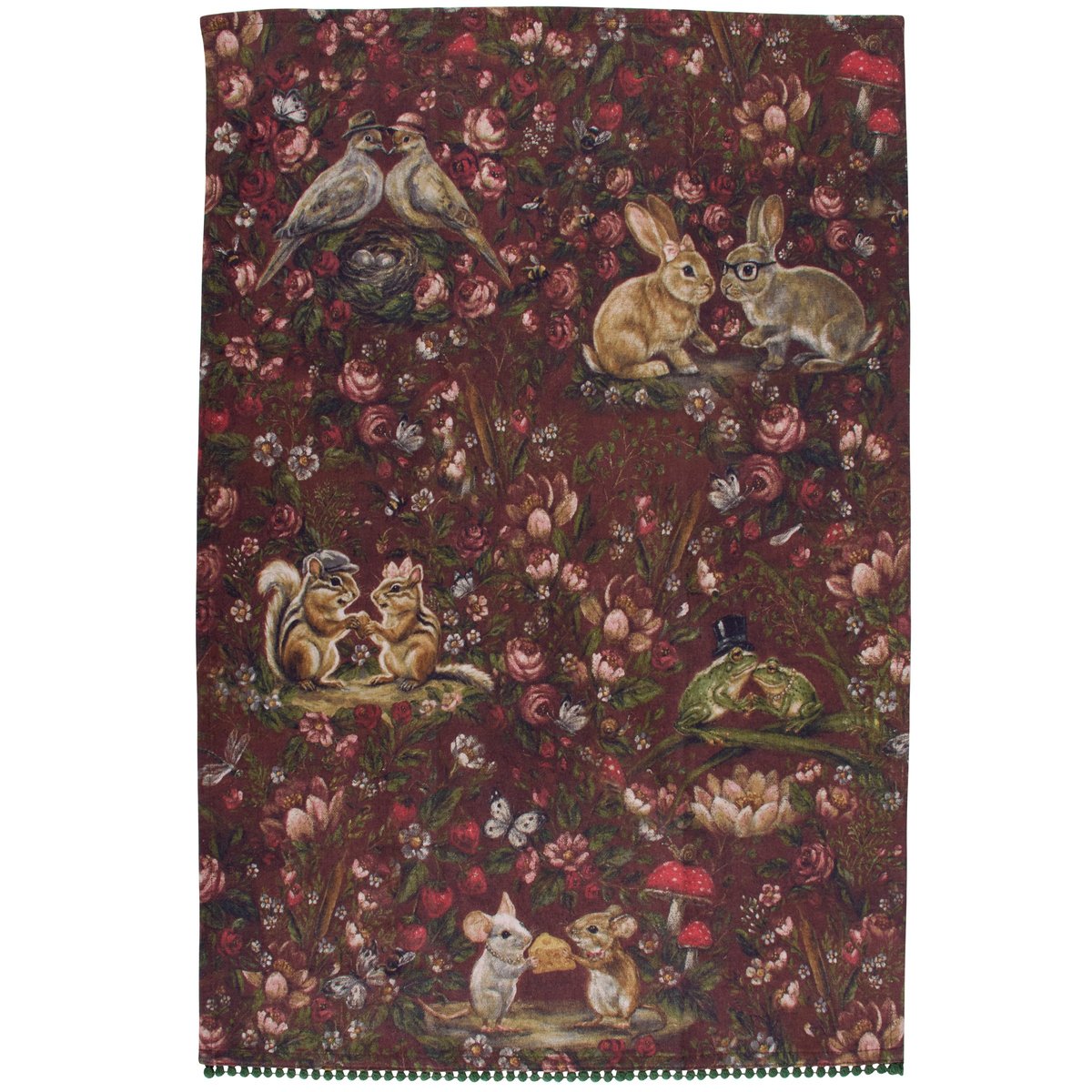 Charming Garden Love Cotton Kitchen Towel - Animal Couples, Spring Flowers