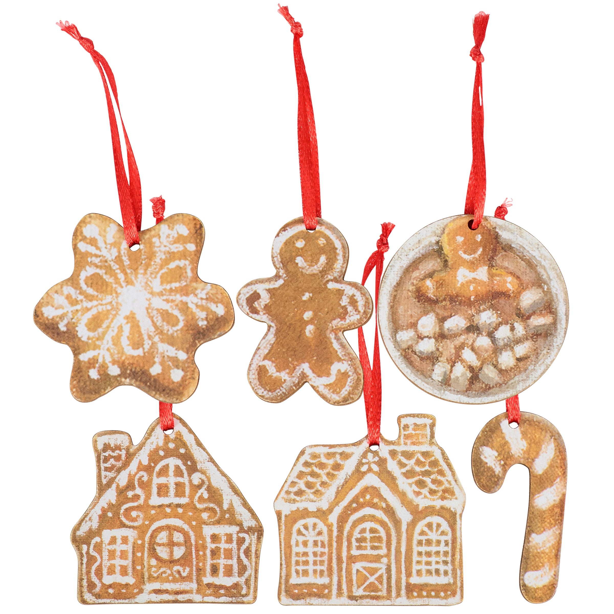 Delightful Gingerbread Mini Ornaments Set - 6 Wooden Christmas Tree Decorations