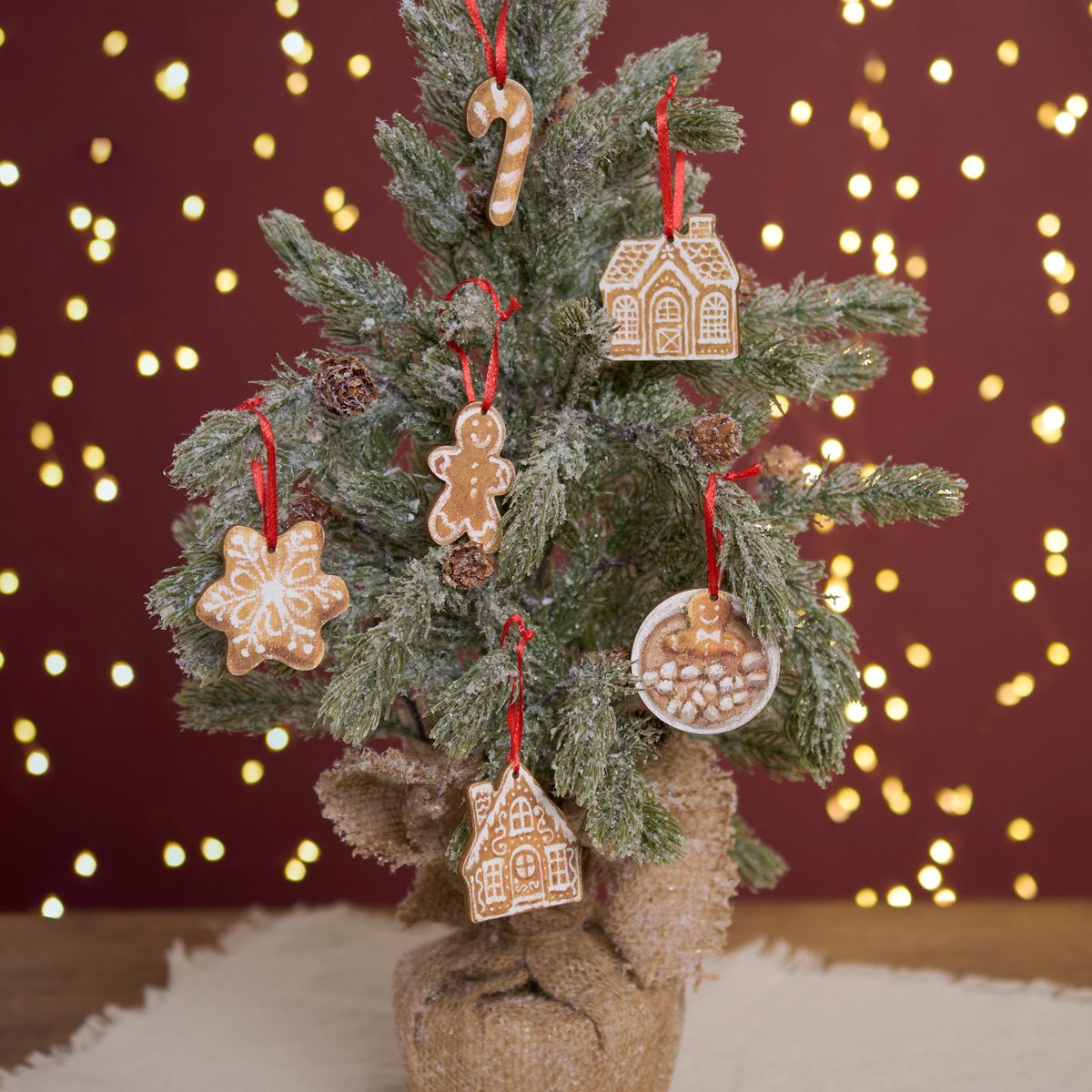 Delightful Gingerbread Mini Ornaments Set - 6 Wooden Christmas Tree Decorations