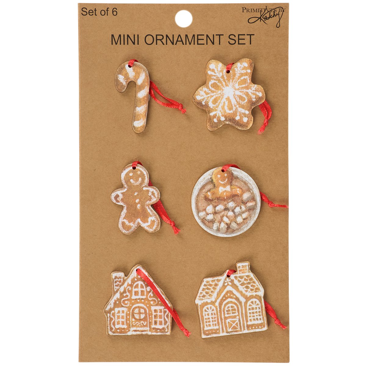 Delightful Gingerbread Mini Ornaments Set - 6 Wooden Christmas Tree Decorations