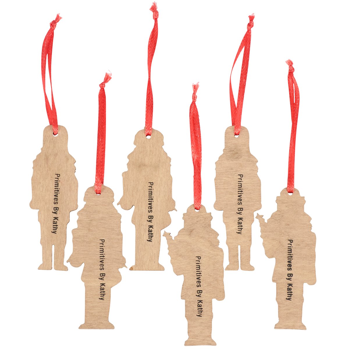Charming Nutcracker Mini Ornament Set - 6 Wooden Festive Figurines with Ribbons
